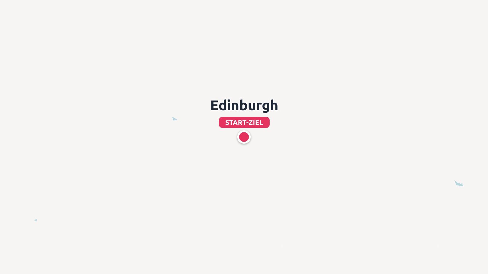 Eine minimalistische Kartengrafik mit einer roten Markierung mit der Aufschrift START-ZIEL unter dem Text Edinburgh auf weißem Hintergrund