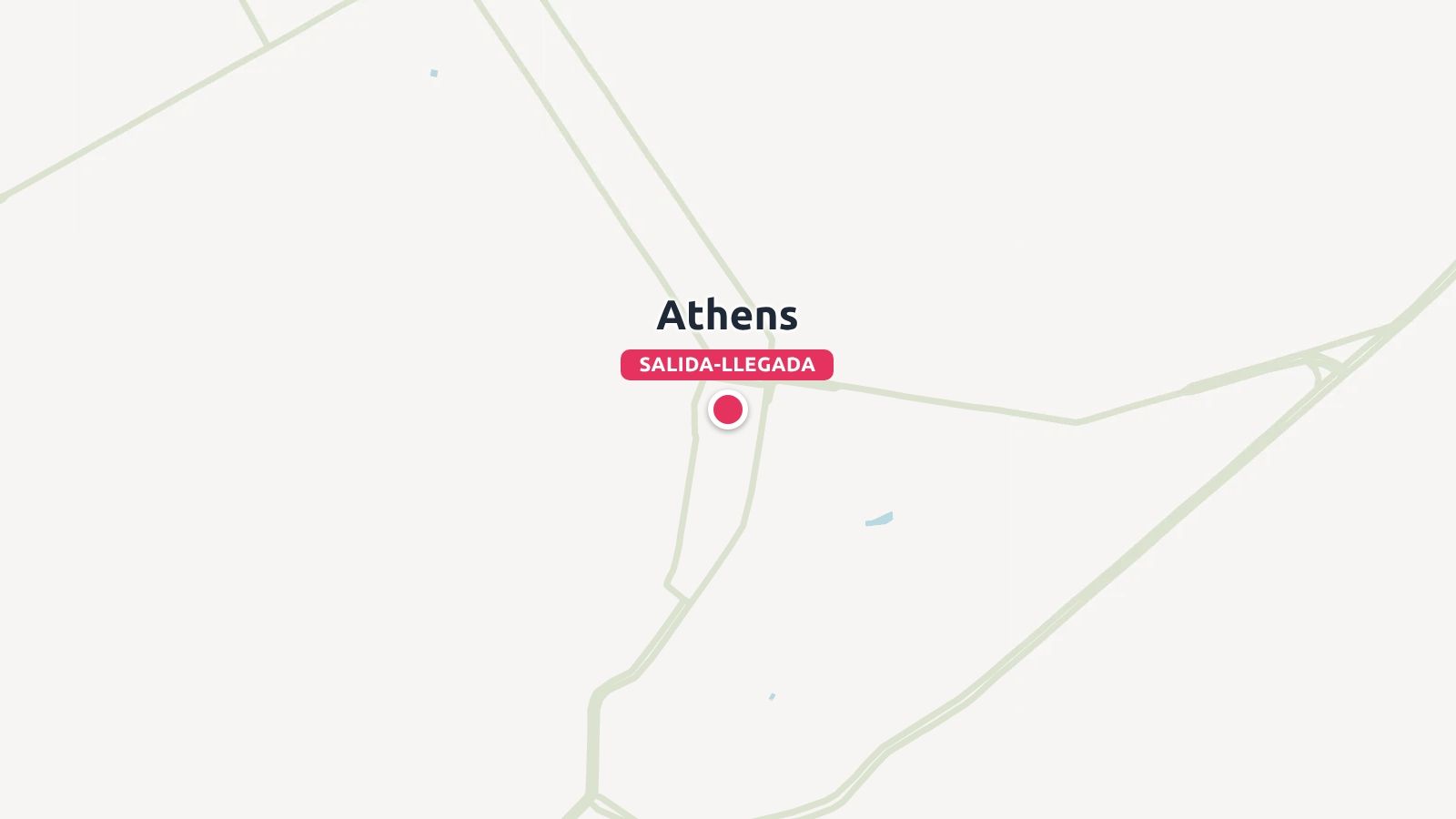 Un mapa de viaje gráfico que marca Atenas como punto de salida y llegada con un pin rosa.