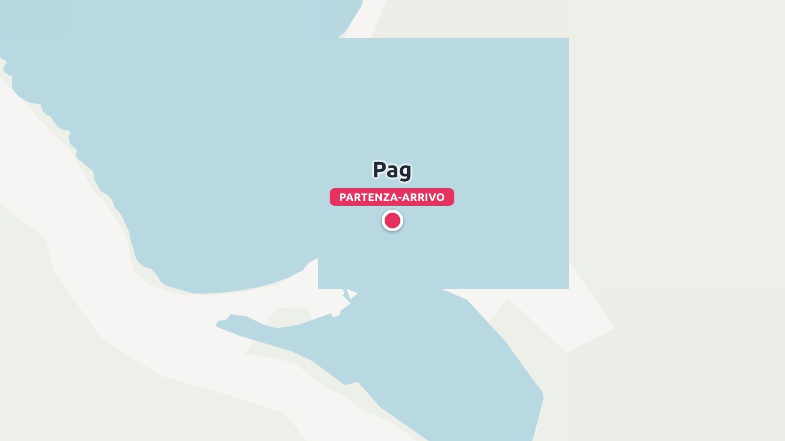 Una mappa di itinerario di viaggio che mostra Pago contrassegnata con un segnapunto rosso di partenza e arrivo.