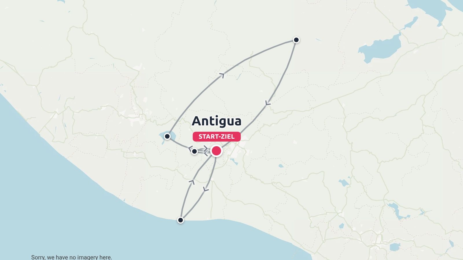 Eine Reiseroute als Rundweg mit Start und Ziel in Antigua