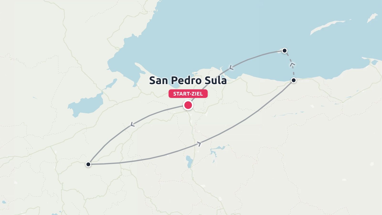 Reiseroute mit einer Rundreise, die in San Pedro Sula beginnt und endet.