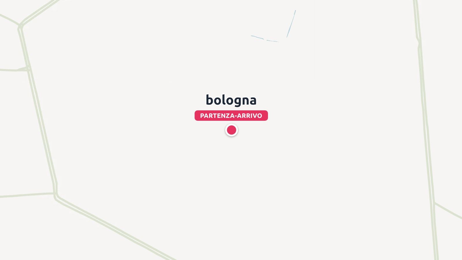 Una grafica con mappa che segna Bologna come punto di partenza e arrivo con un'etichetta rossa e un puntina.