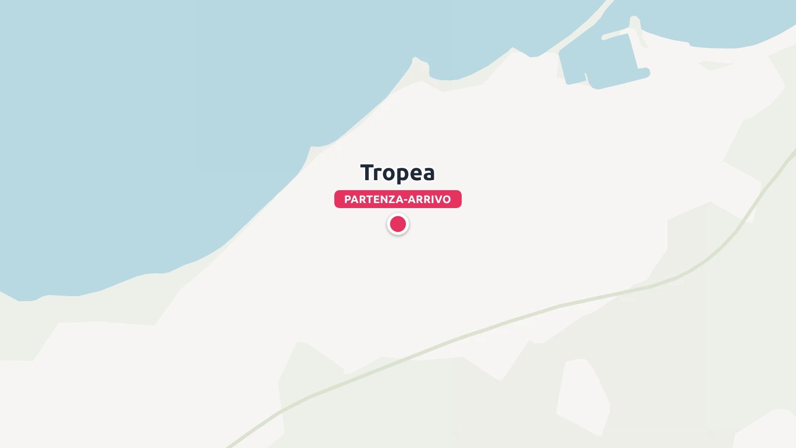 Una mappa dell'itinerario di viaggio che mostra Tropea contrassegnata come punto di partenza e di arrivo lungo la costa.