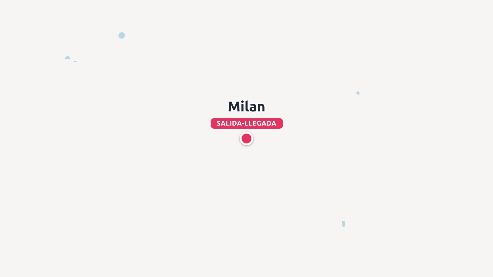 Un mapa de ruta de viaje que marca Milán como punto de salida y llegada con un alfiler rojo