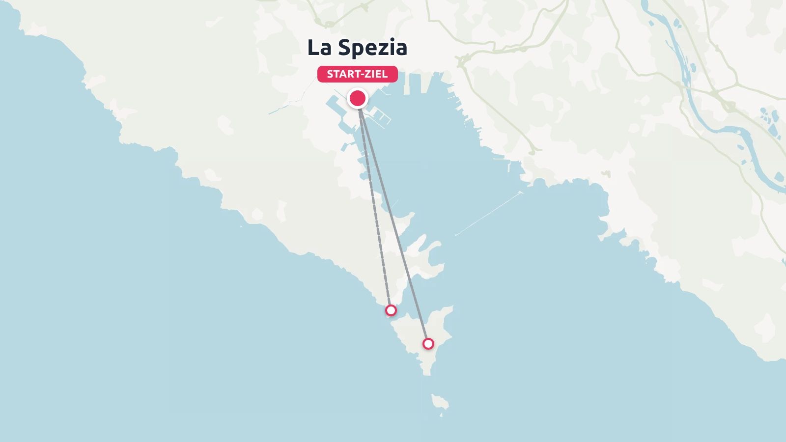 Eine Reiseroute an der Kueste, die in La Spezia beginnt und endet.
