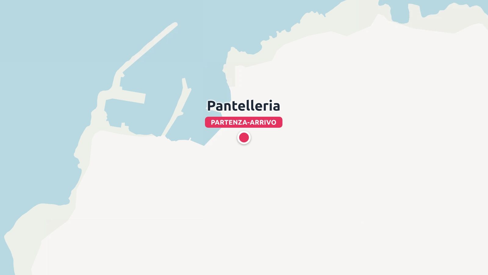 Una mappa di viaggio di Pantelleria che indica i punti di partenza e arrivo sulla costa