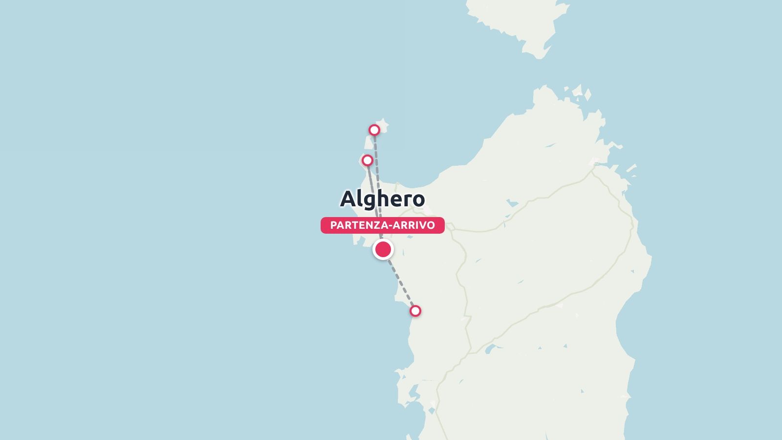 Un itinerario di viaggio lungo la costa della Sardegna con partenza e arrivo ad Alghero