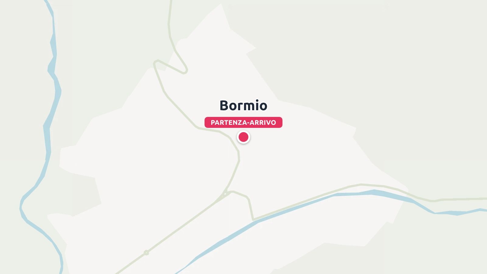 Una mappa di viaggio che mostra la posizione di Bormio contrassegnata come punto di partenza e di arrivo.