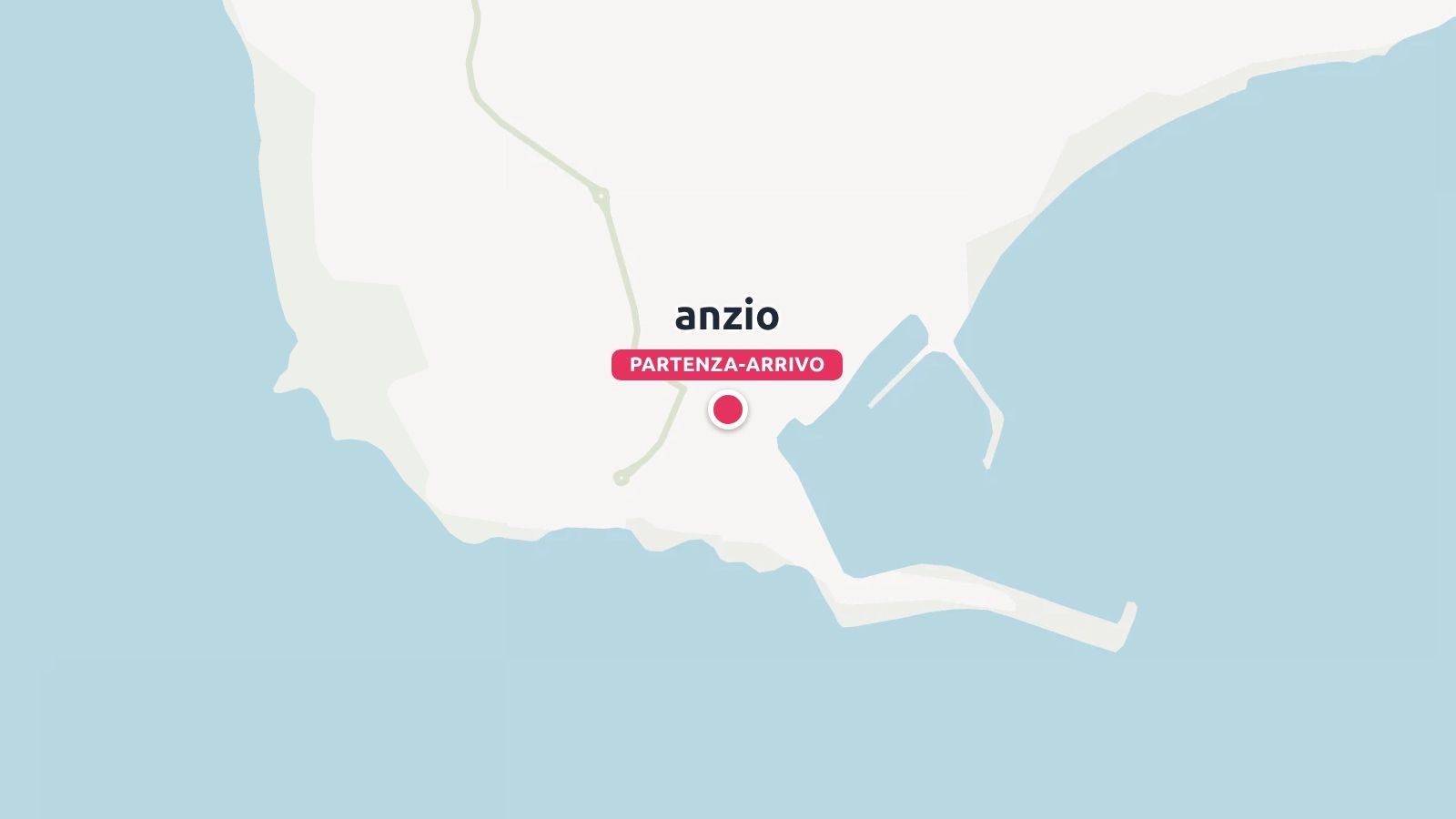 Una mappa di viaggio che evidenzia la cittadina costiera di Anzio come punto di partenza e di arrivo