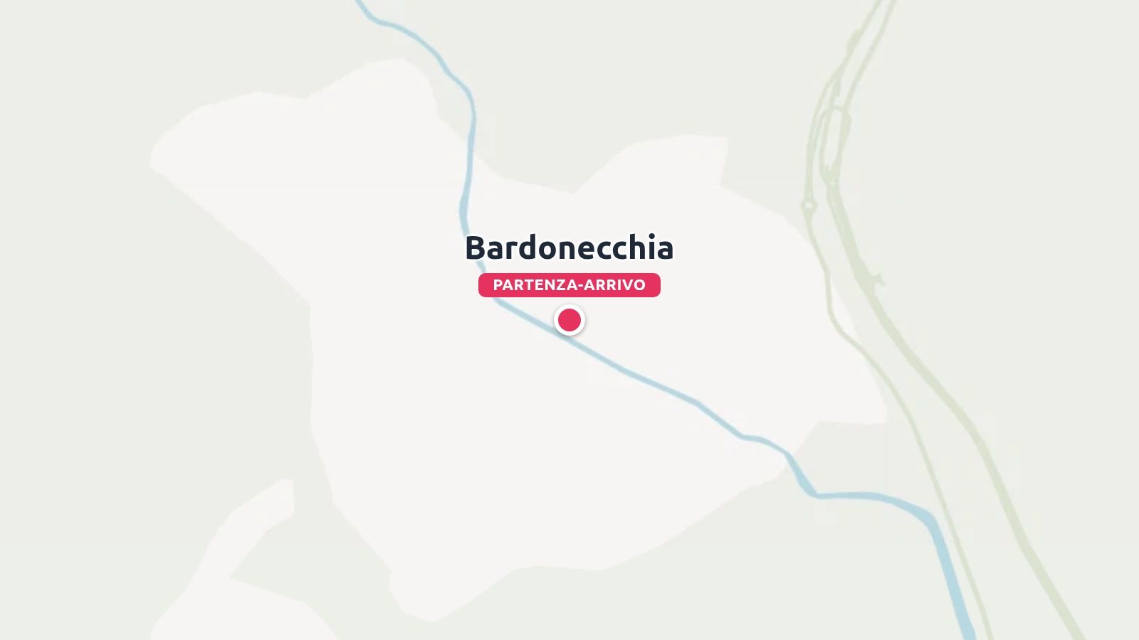 Una mappa che mostra Bardonecchia contrassegnata come punto di partenza e di arrivo con una puntina rosa e un'etichetta.