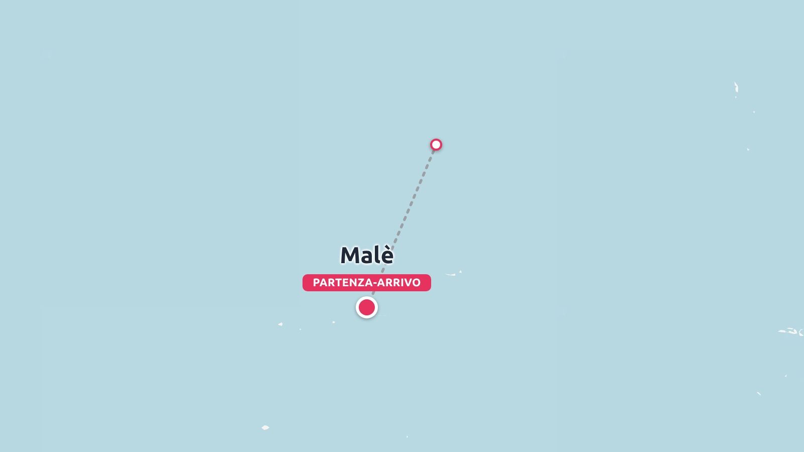 Percorso della mappa di viaggio che collega a Malé con un segnaposto di partenza e arrivo contrassegnato in italiano