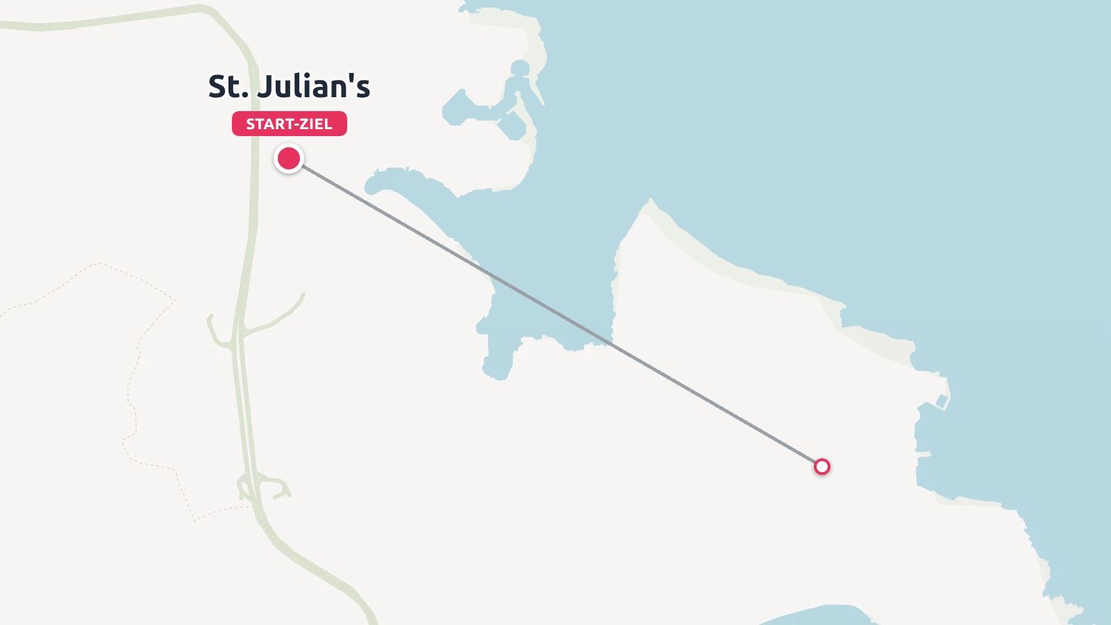 Eine Reiseroute, die einen Pfad zeigt, der in der Nähe von St. Julian's entlang der Küste beginnt und endet.