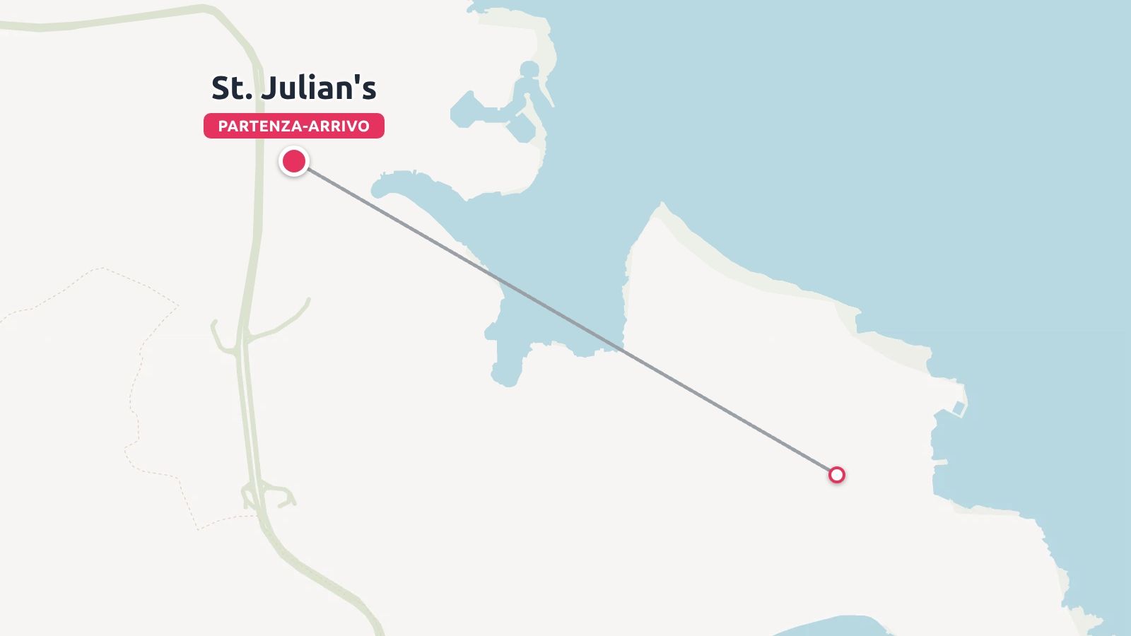Mappa di viaggio che mostra una linea di percorso che collega a St. Julian's contrassegnata come punto di partenza e di arrivo.