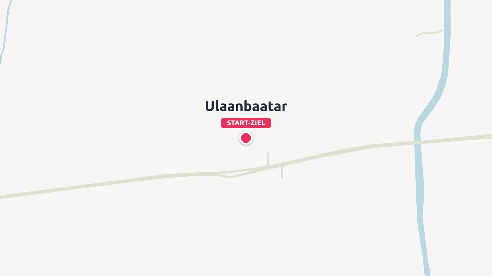 Eine minimalistische Reisekarte mit Ulaanbaatar als Start- und Zielort und einer roten Stecknadel.