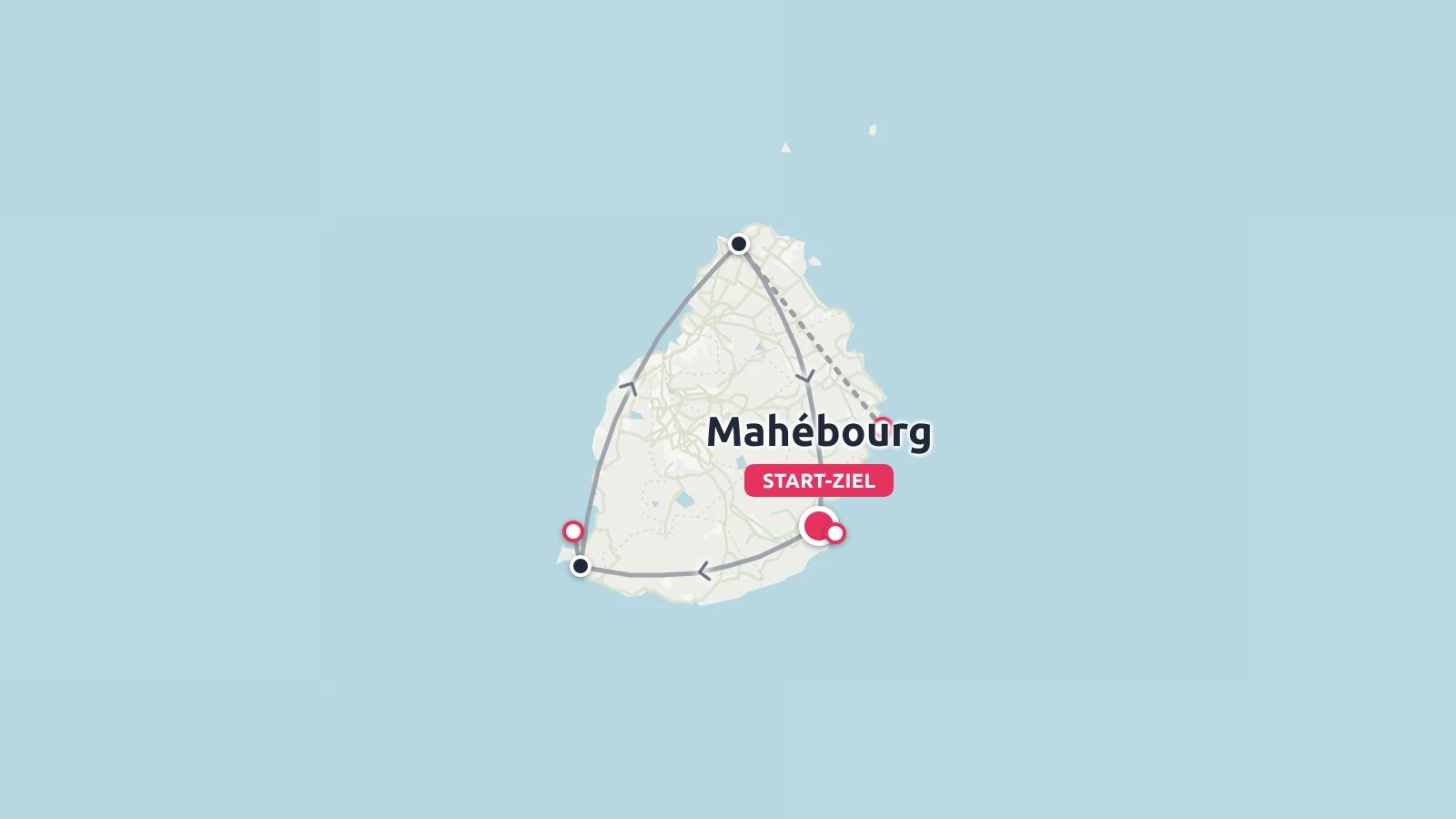 Eine Reiseroute von Mauritius mit einer Rundreise, die in Mahébourg beginnt und endet.