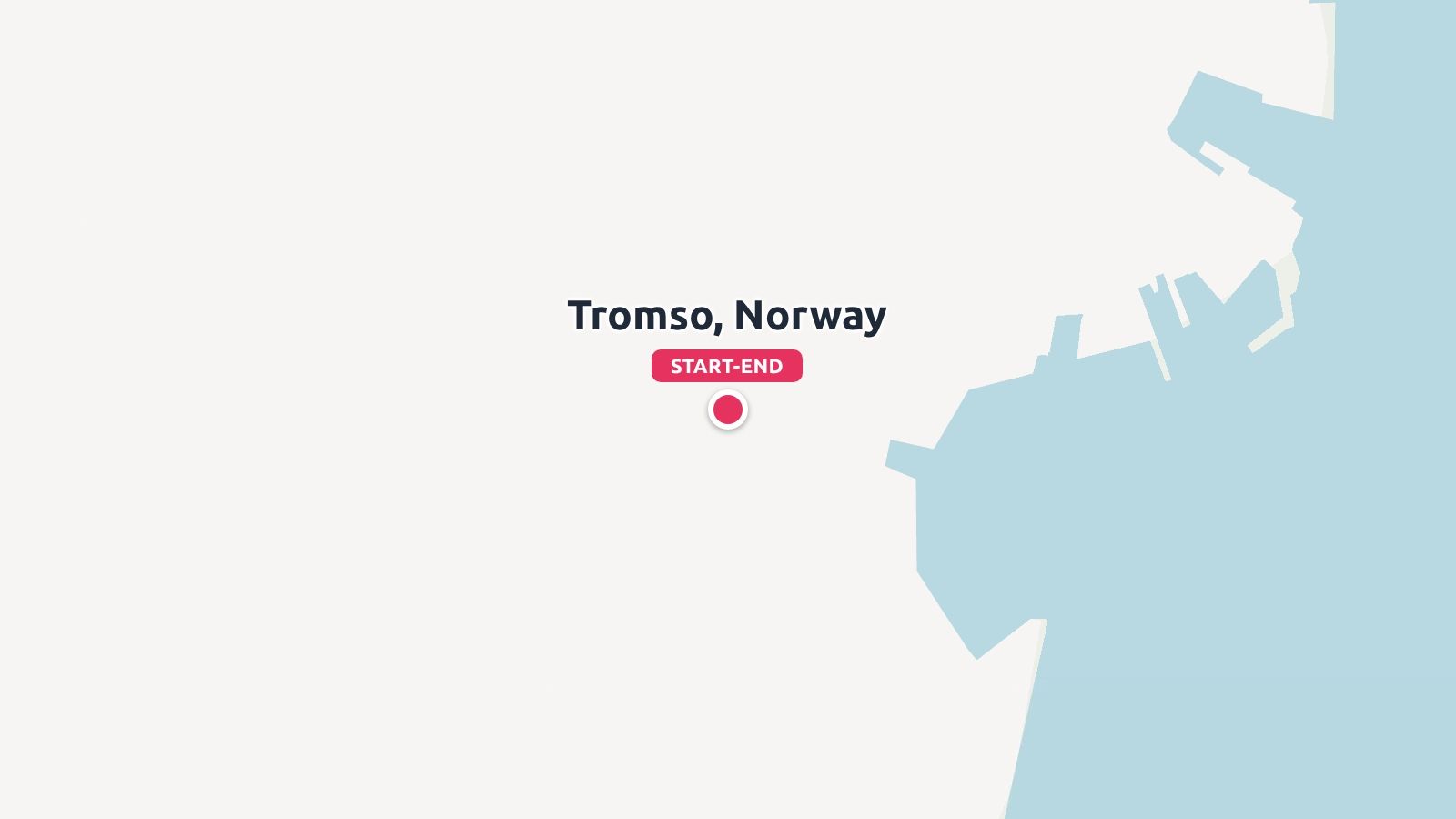 A travel map showing Tromso, Norway marked as the start and end point with a red pin.