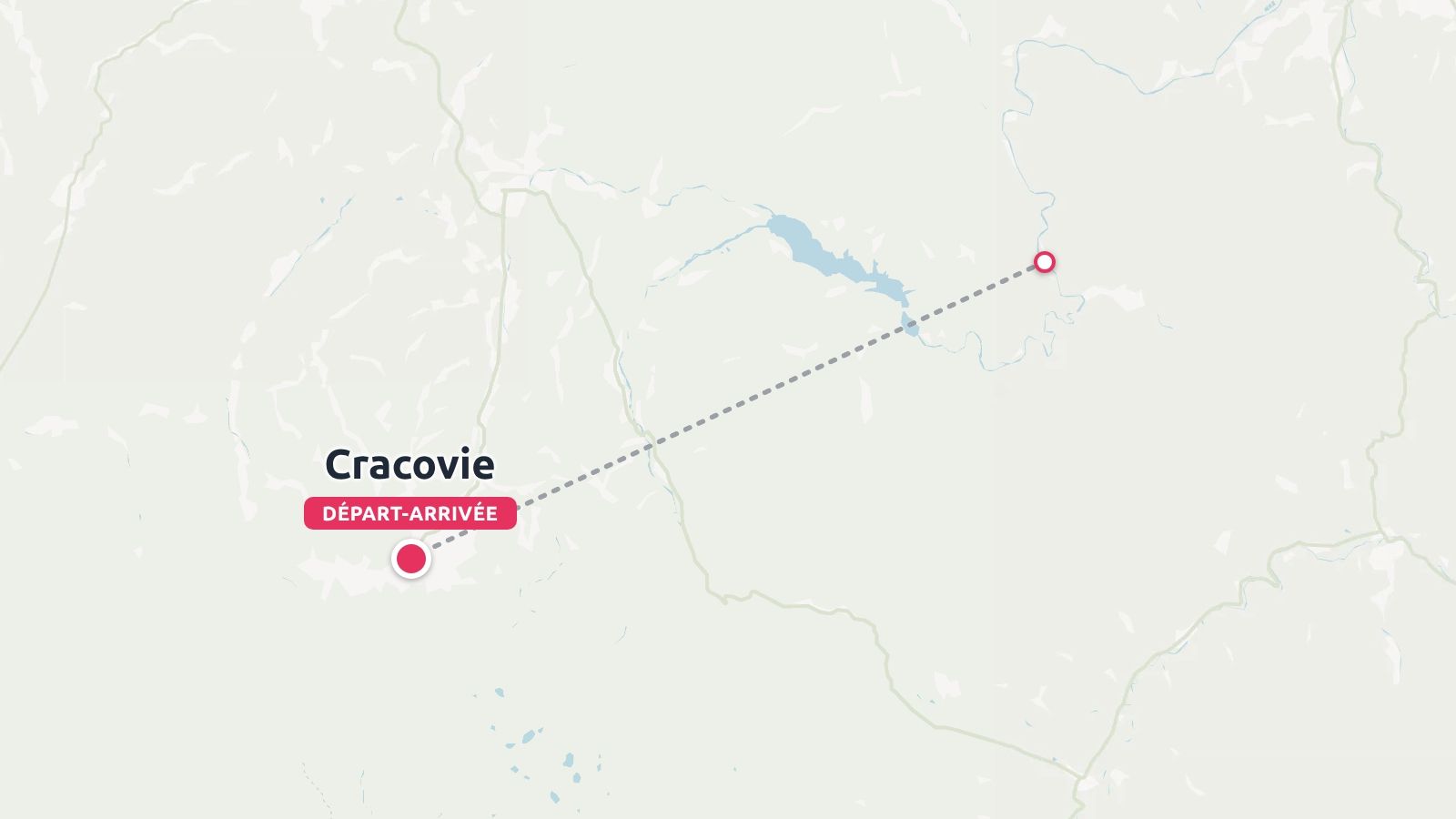 Une carte d'itinéraire de voyage indiquant un parcours commençant et se terminant à Cracovie.