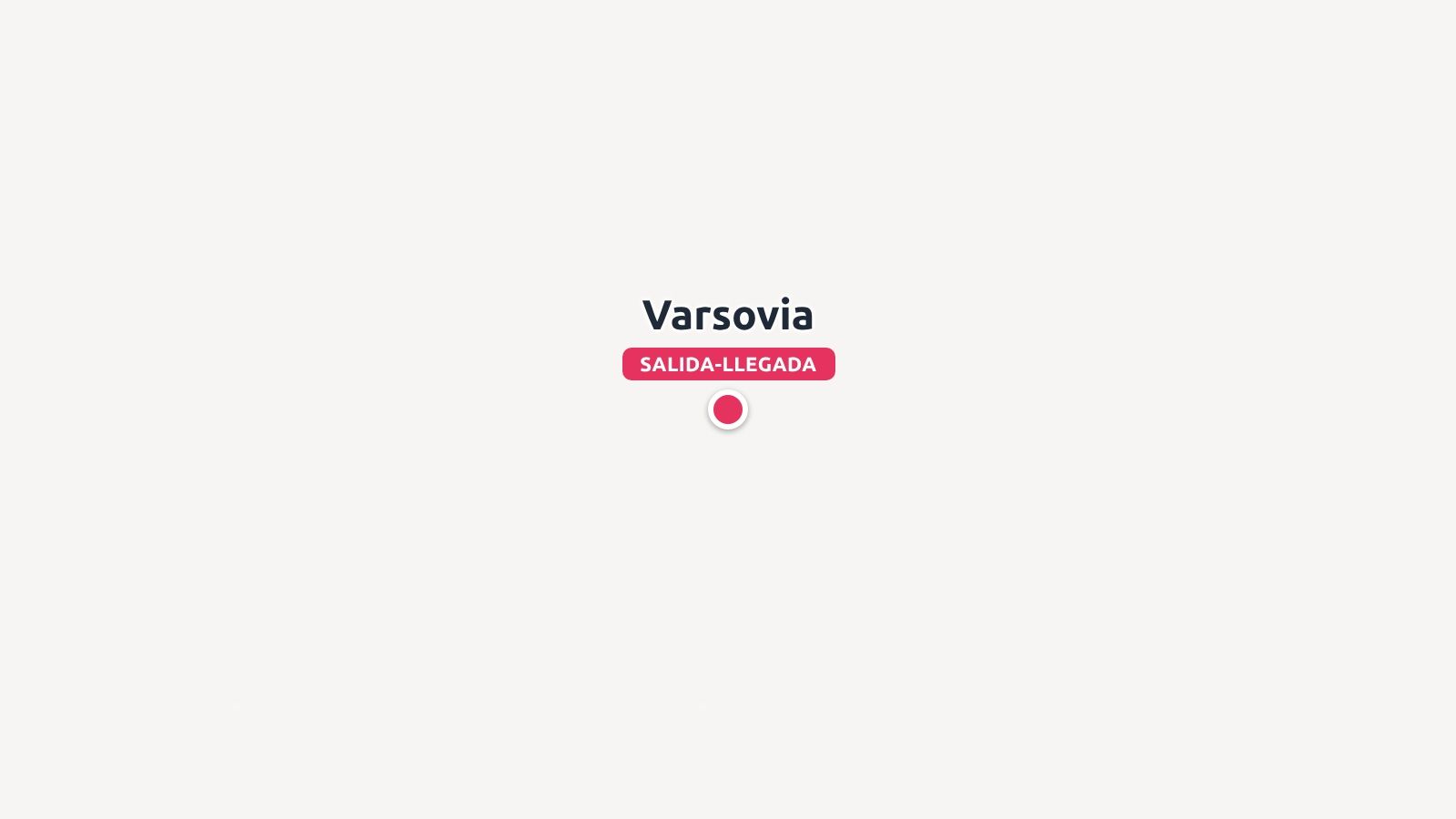 Un punto en el mapa de viajes que muestra Varsovia con un marcador circular rojo etiquetado como salida y llegada.