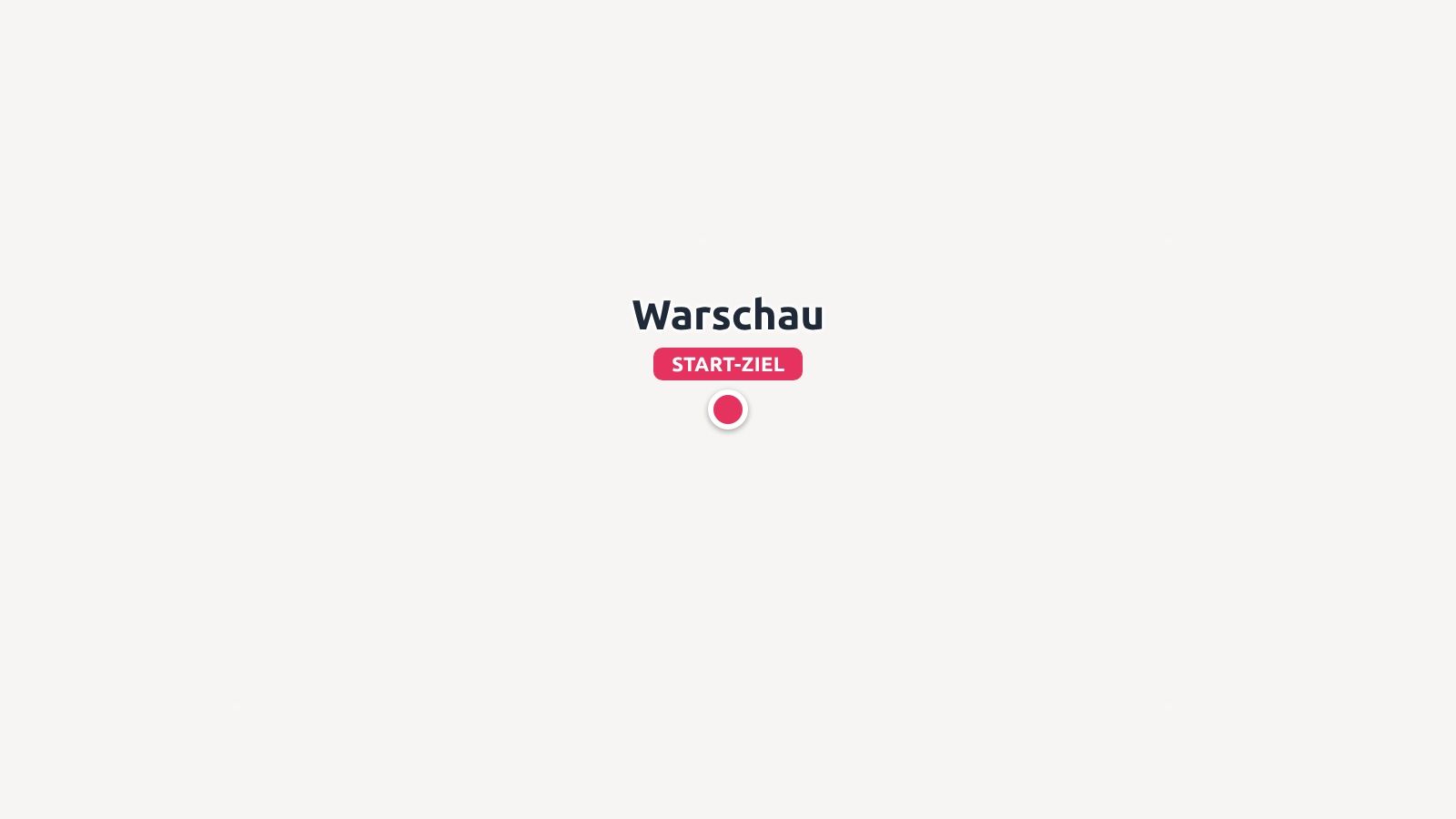 Kartenmarkierung für Warschau mit einem roten Start-Ziel-Etikett und einem kreisförmigen Pin-Symbol vor schlichtem Hintergrund.