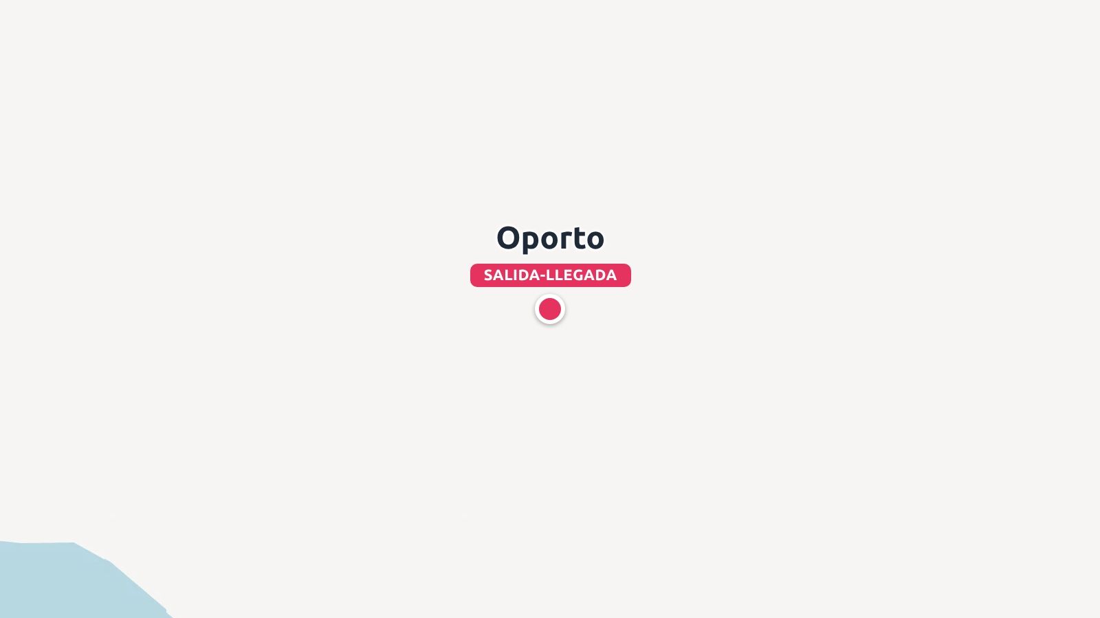 Un mapa de viajes gráfico que marca Oporto como lugar de salida y llegada con un pin rosa