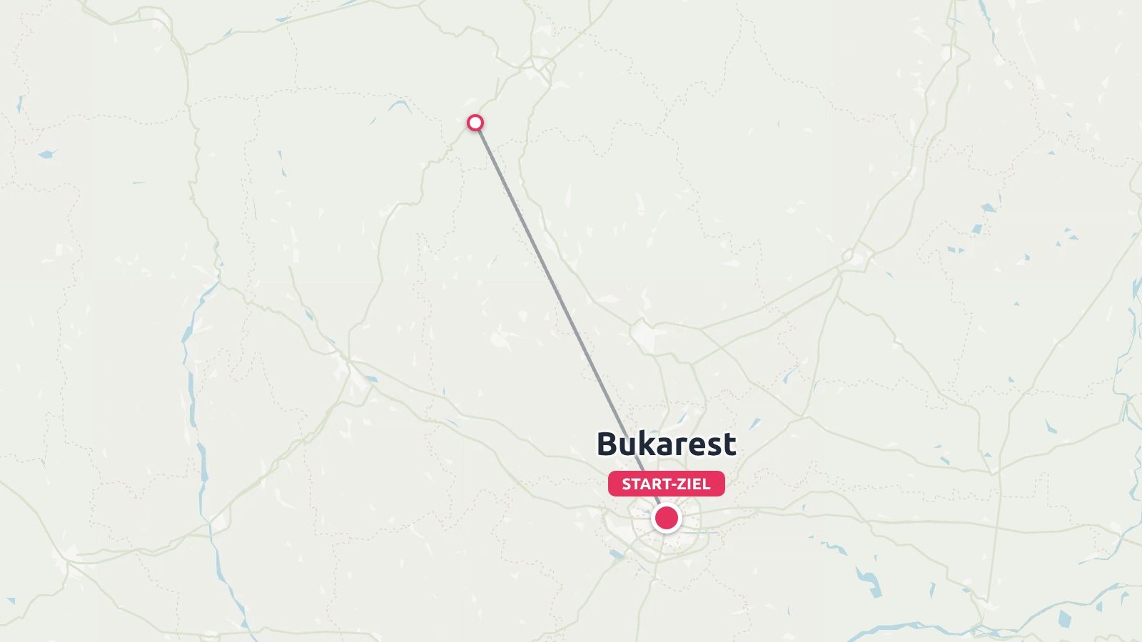 Eine Karte mit einer Routenlinie, die in Bukarest beginnt und endet und sich nach Nordwesten erstreckt.