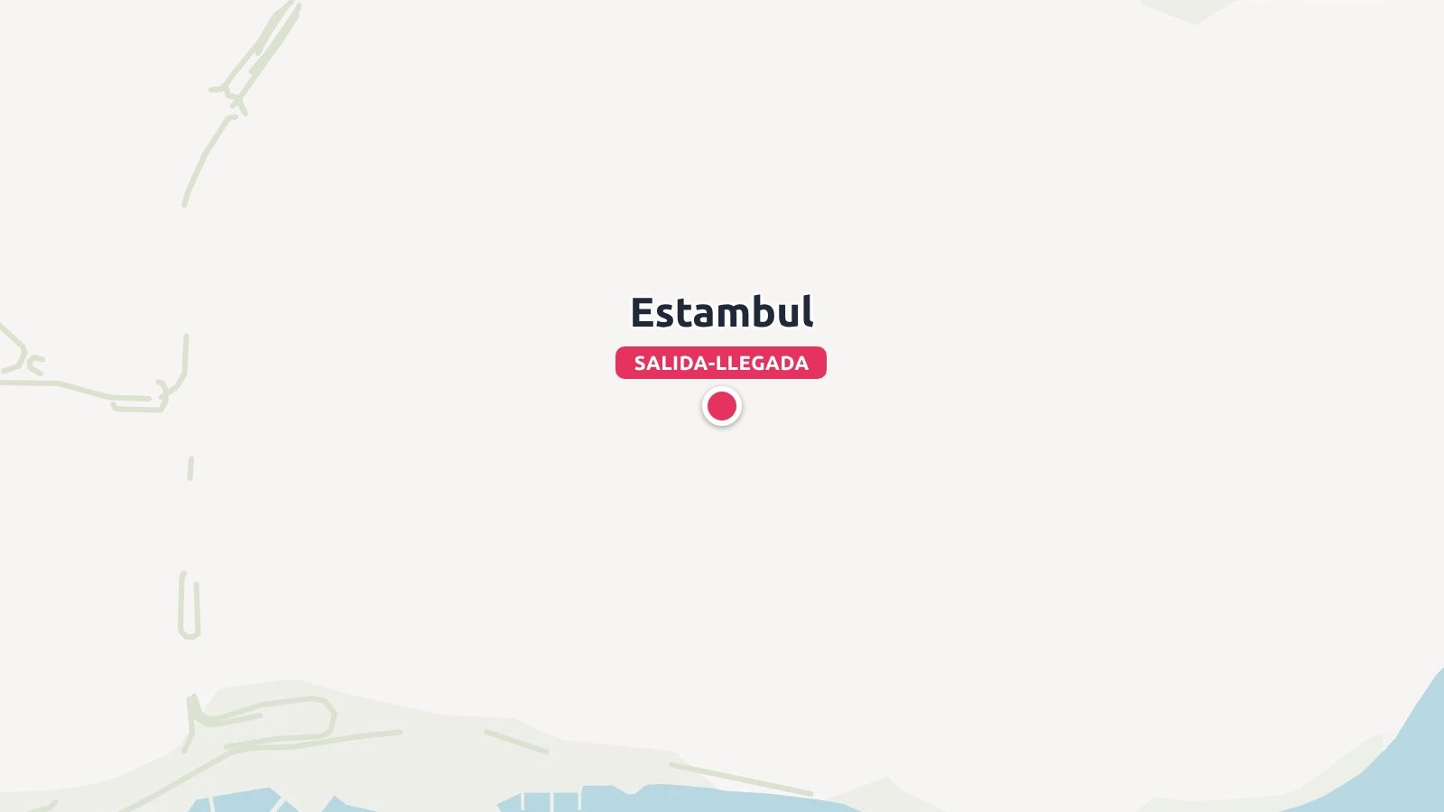 Un mapa que muestra un marcador de ubicación en Estambul etiquetado como salida y llegada.