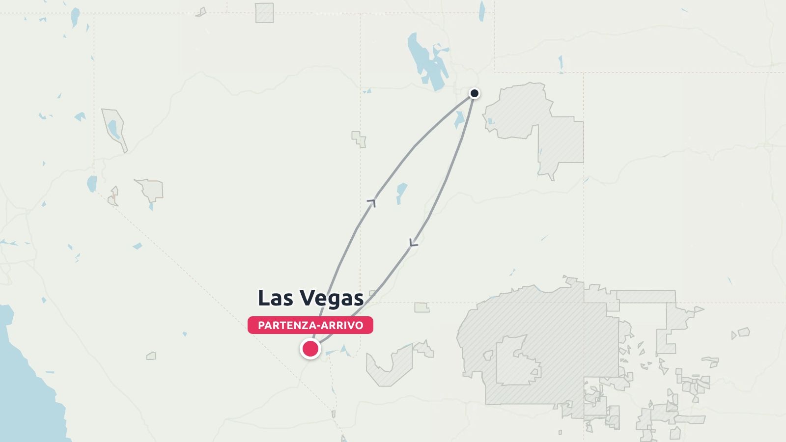 Un itinerario di viaggio che mostra un percorso ad anello con partenza e arrivo a Las Vegas