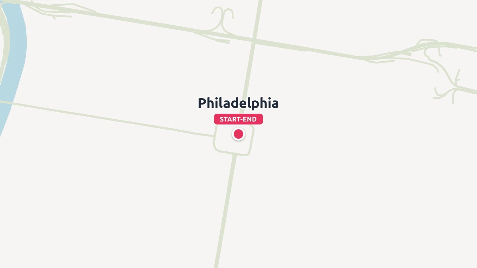 A travel route map marking Philadelphia as both the start and end point of an itinerary.