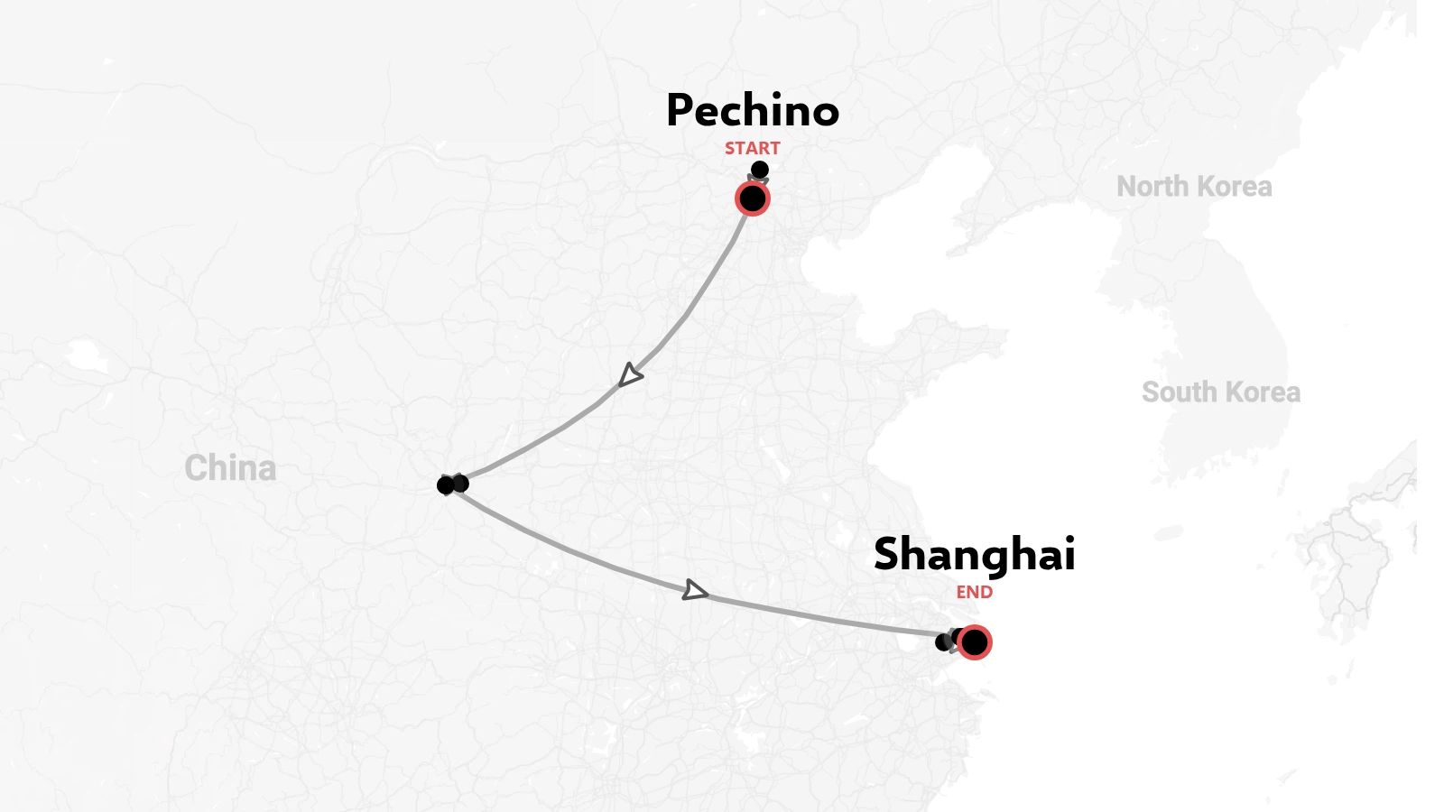 Un itinerario di viaggio attraverso la Cina che parte da Pechino, passa per una destinazione interna e termina a Shanghai.