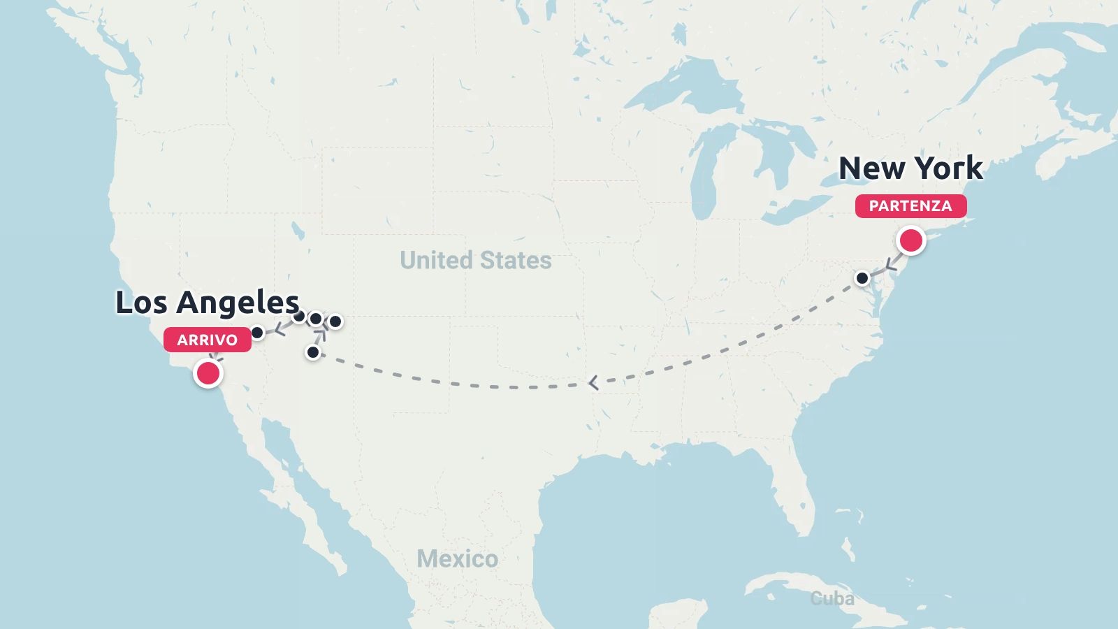 Itinerario di viaggio attraverso gli Stati Uniti con partenza da New York e arrivo a Los Angeles