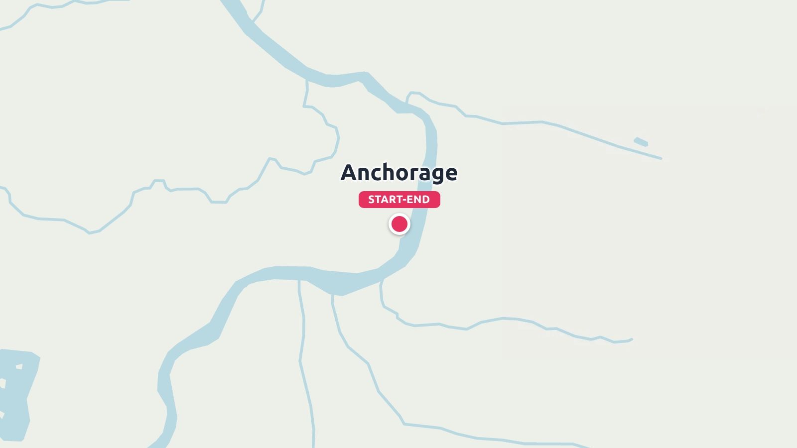 A travel route map marking Anchorage with a pink pin as the start and end point.