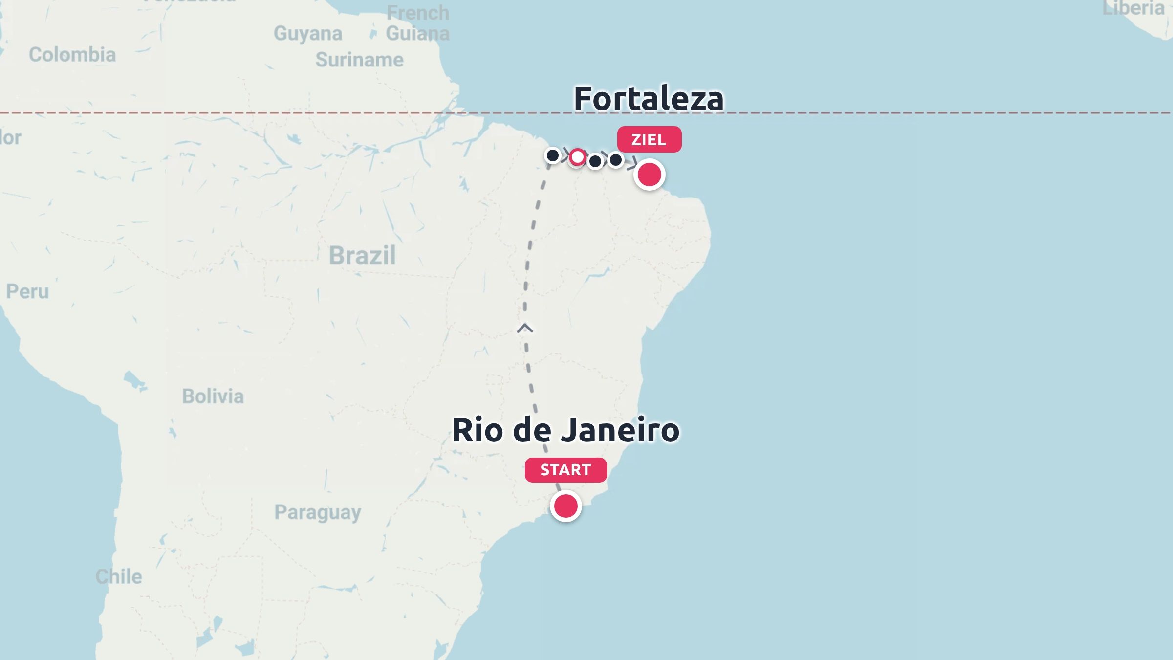 Eine Reiseroute durch Brasilien von Rio de Janeiro bis nach Fortaleza.