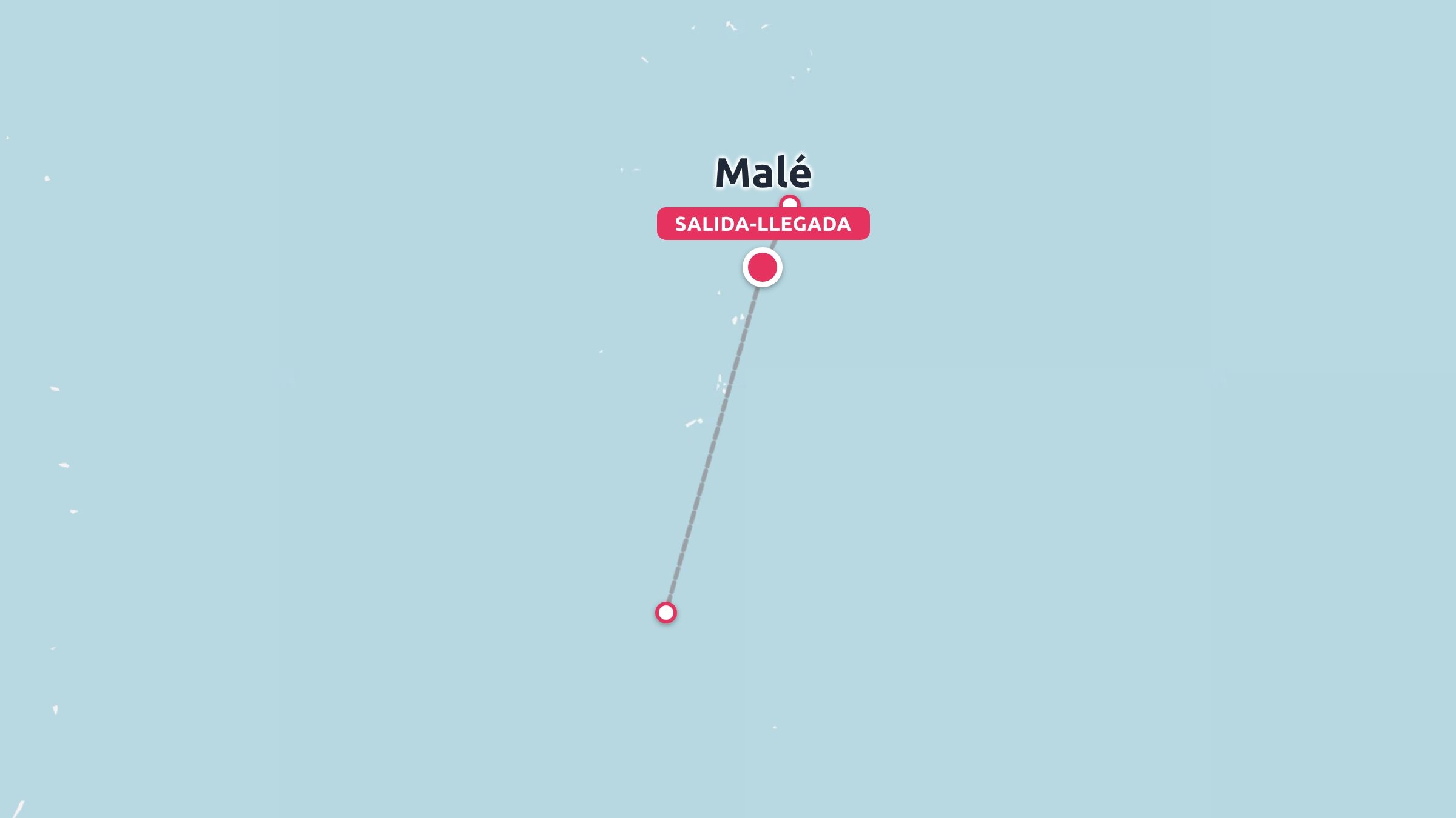 Un mapa de itinerario de viaje que muestra una ruta que comienza y termina en Malé sobre un fondo azul claro.