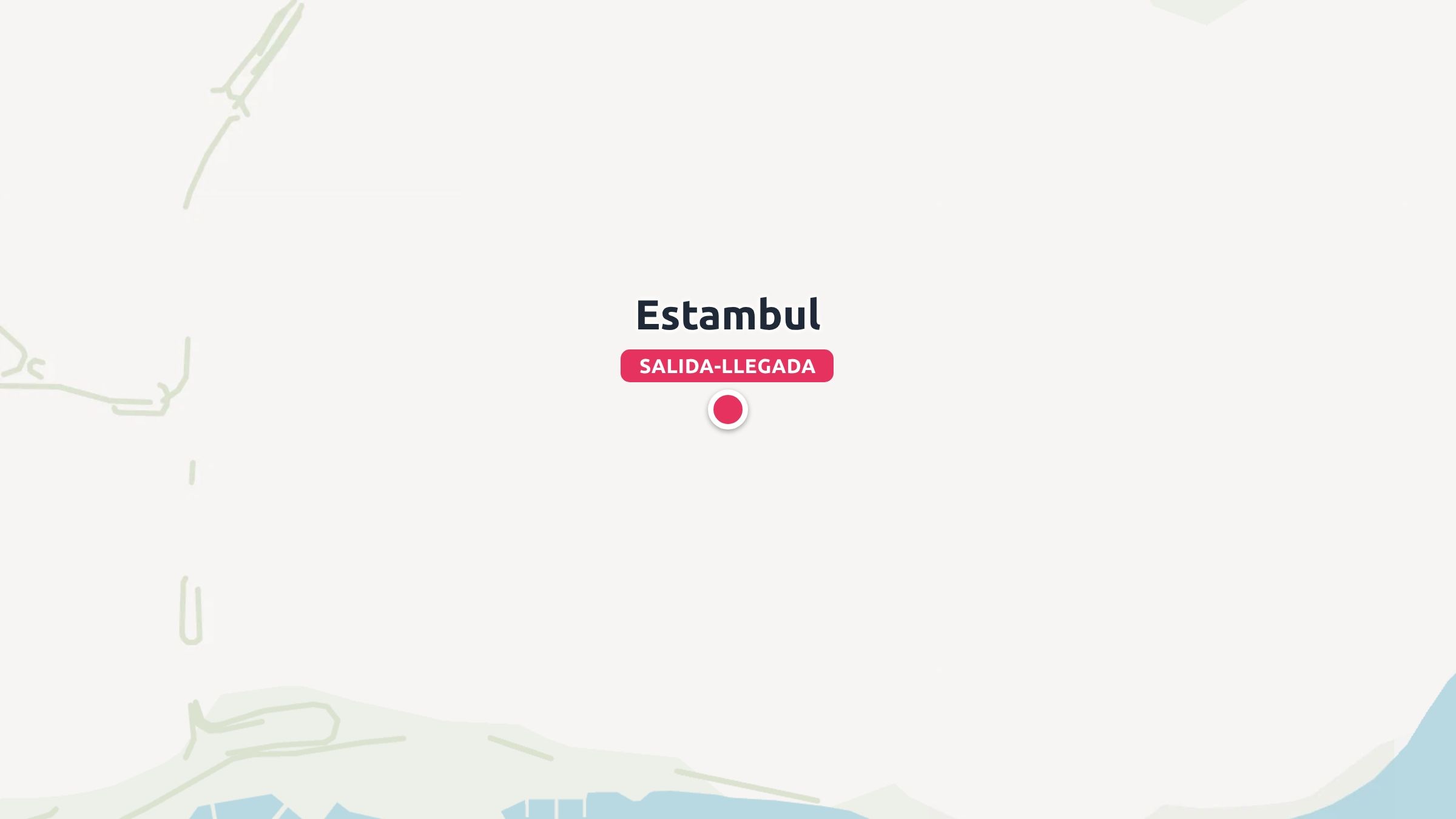 Un mapa de viajes que marca Estambul como punto de partida y llegada con un alfiler rojo