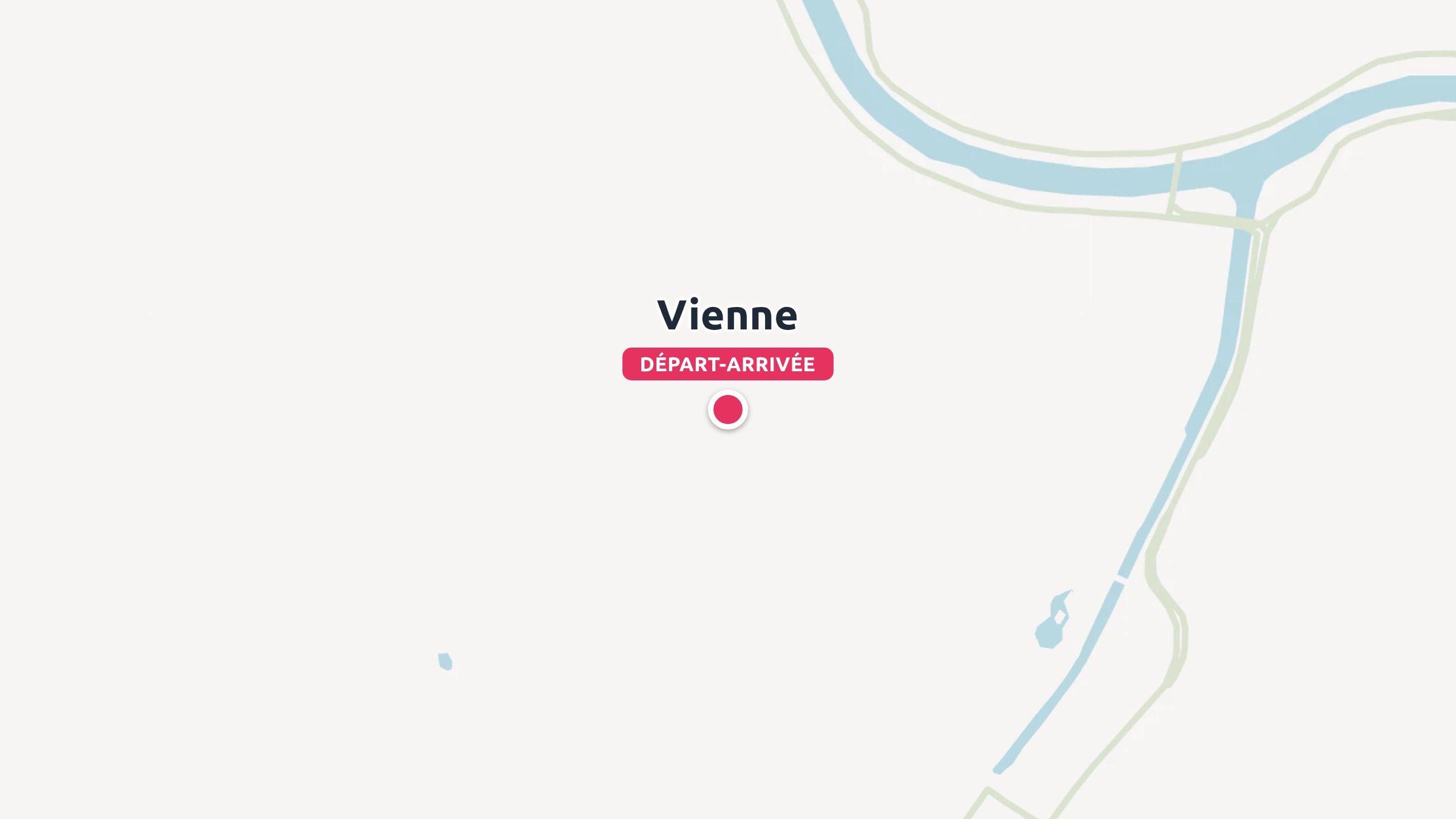 Une carte montrant le lieu de départ et d'arrivée indiqué à Vienne avec un point rouge à côté d'une rivière