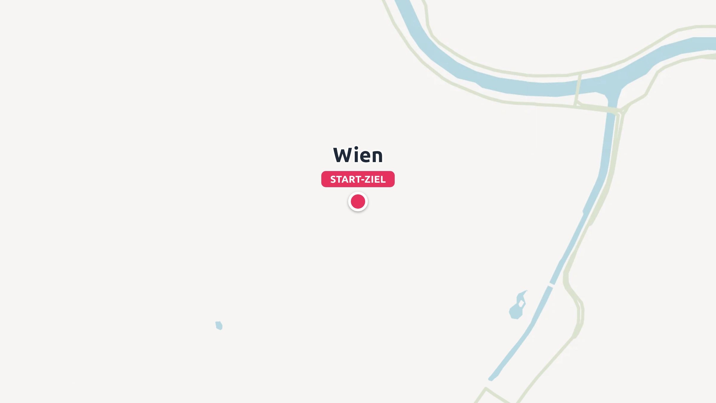 Eine Karte, die Wien mit einem roten Start- und Zielpunkt in der Nähe eines Flusses zeigt.