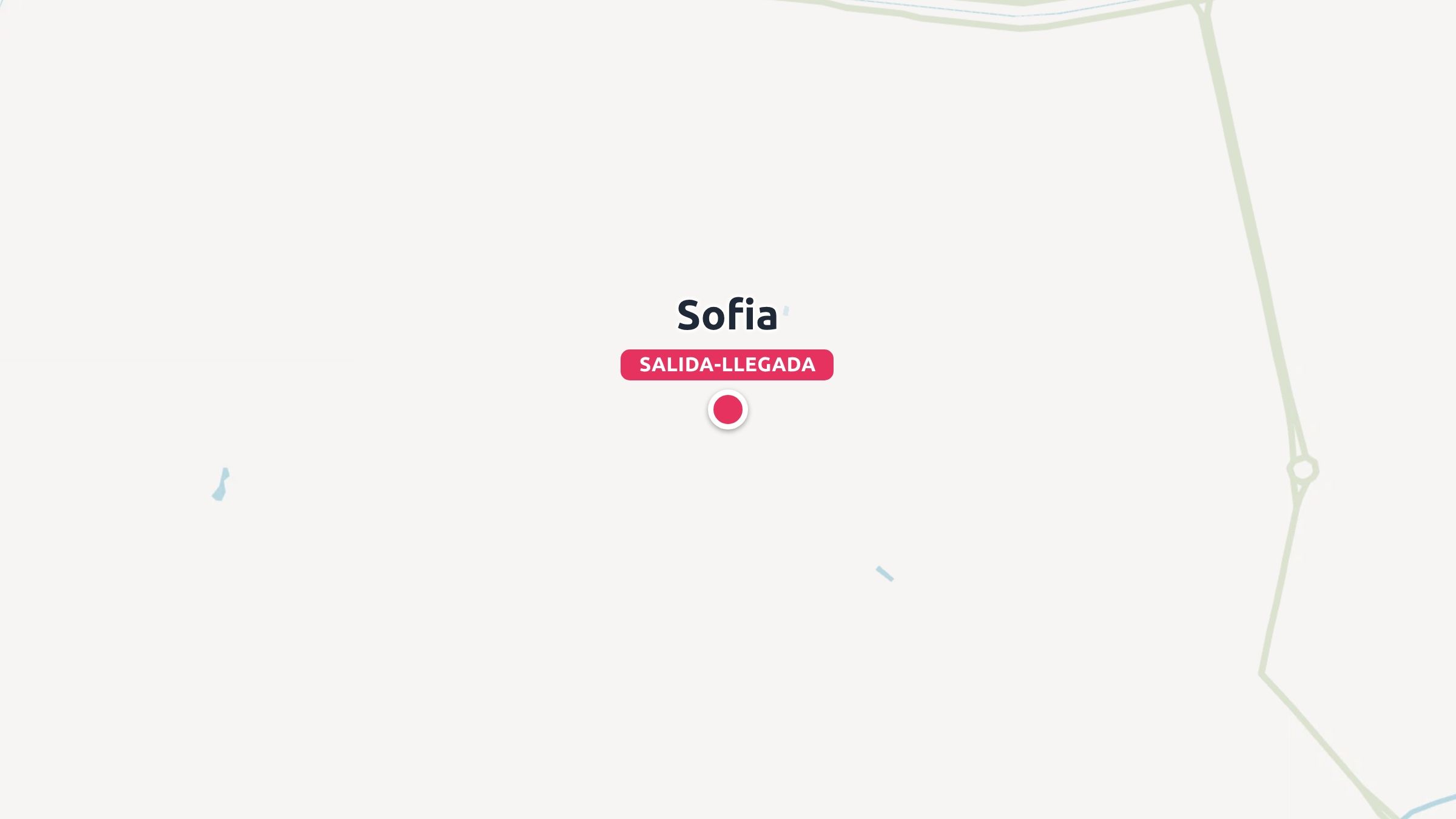 Un mapa de ruta de viaje que marca Sofía con un punto rojo que indica la salida y la llegada.