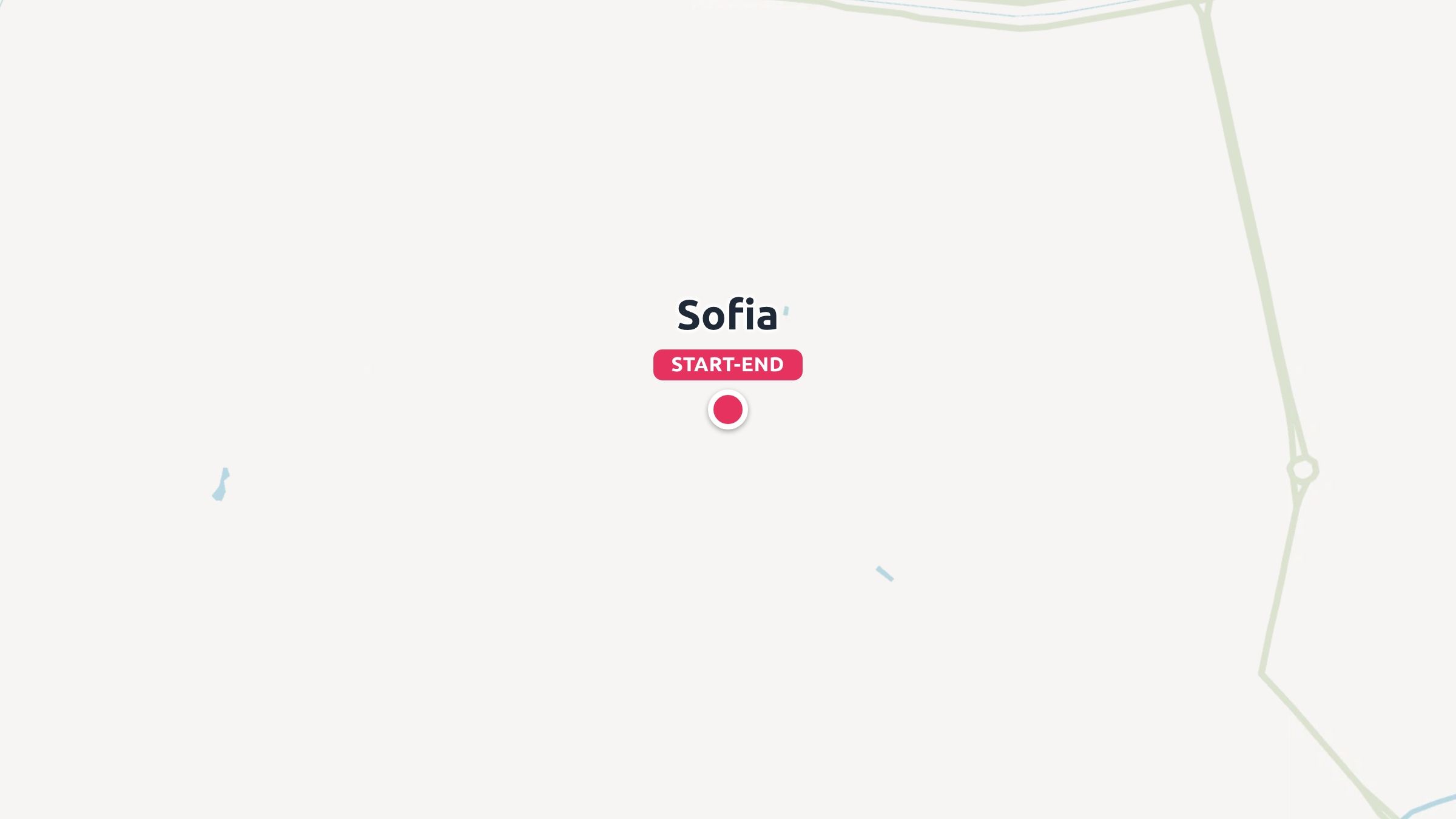 A travel map marking Sofia as the start and end point with a red pin.