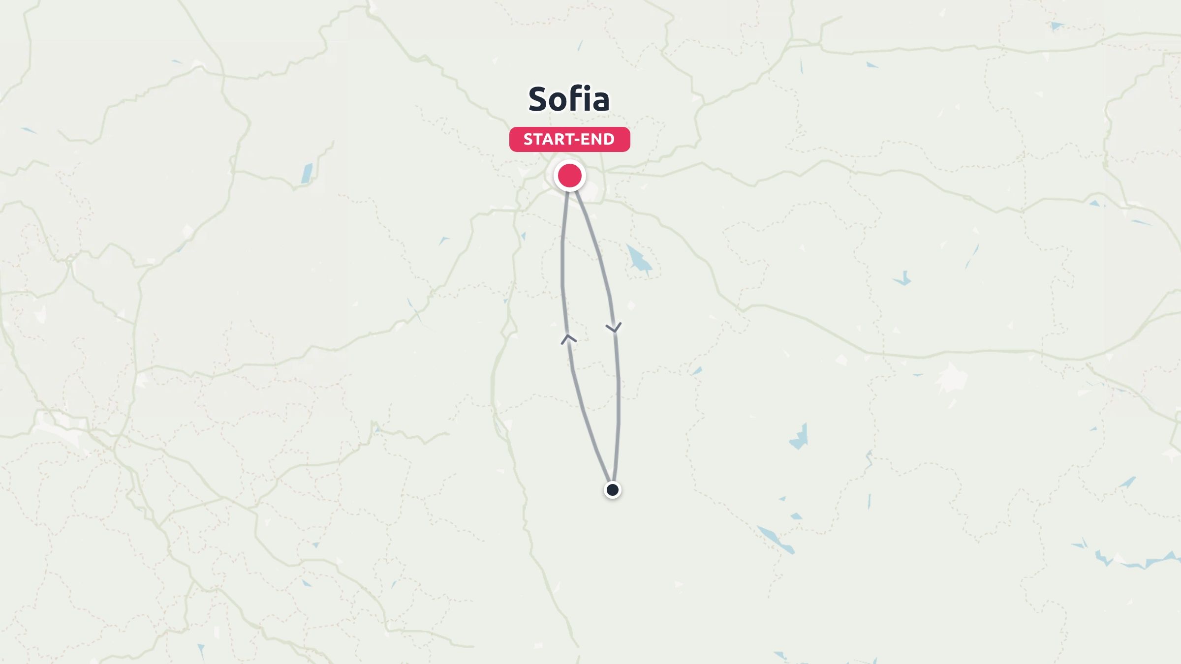 A travel route map showing a round-trip itinerary starting and ending in Sofia.