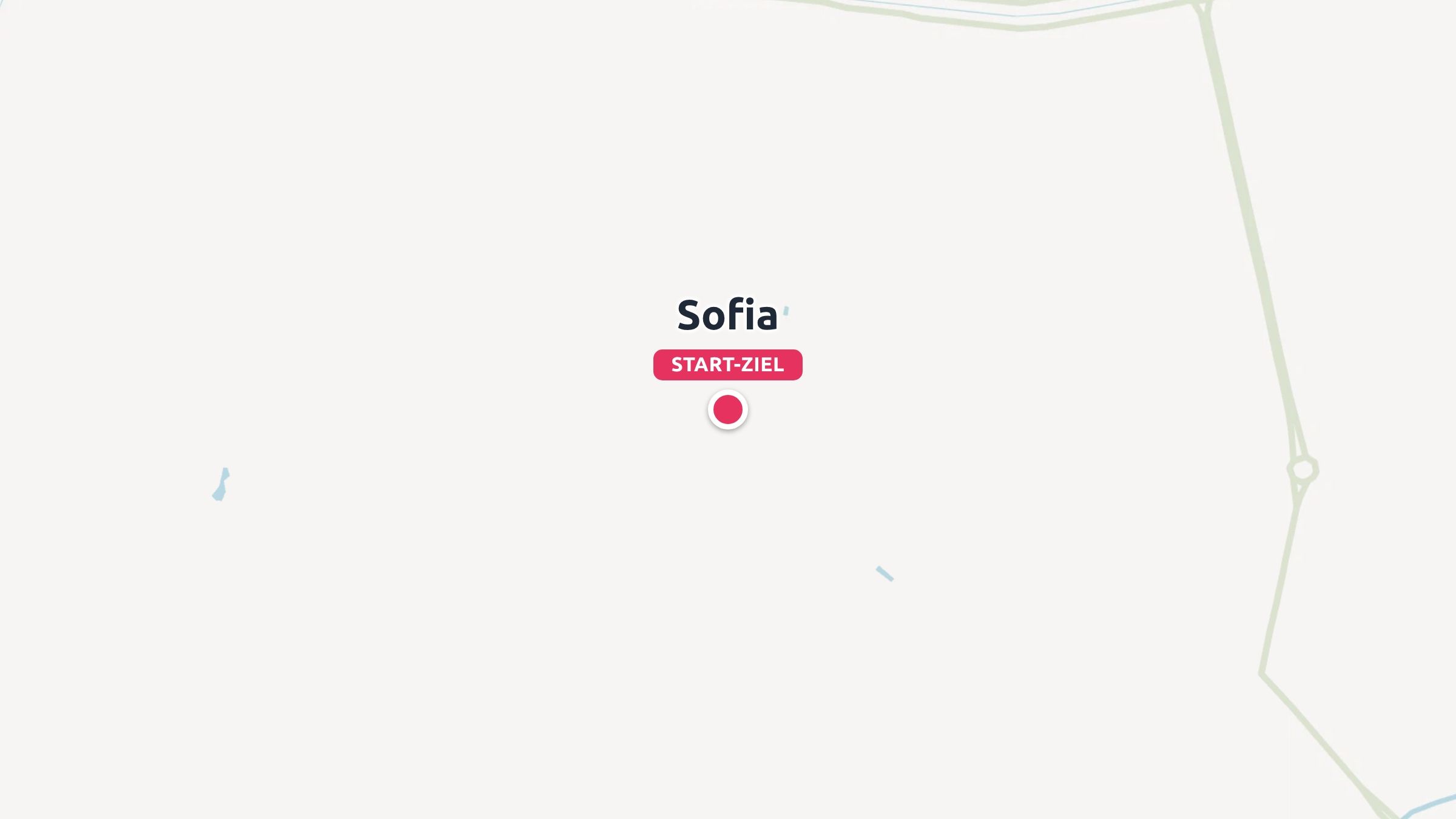 Eine Reiseroute mit einer roten Start- und Zielmarkierung in Sofia
