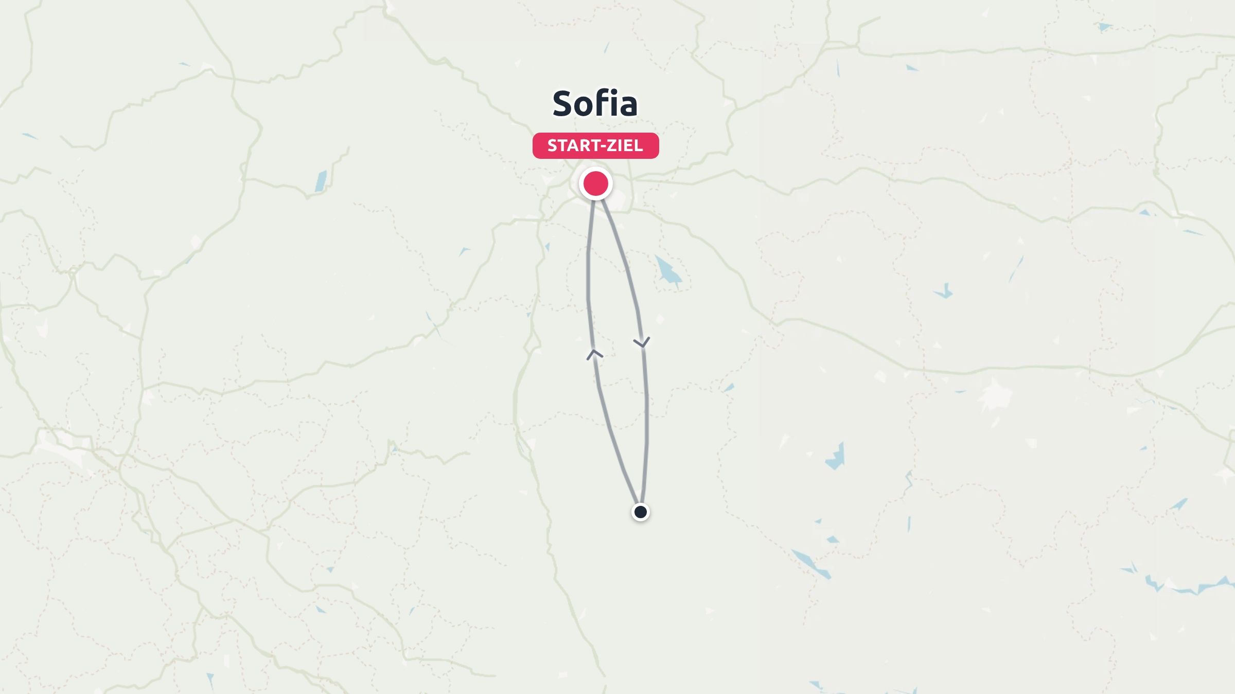 Eine Reiseroute, die in Sofia beginnt und endet und eine Rundreise nach Süden zeigt.