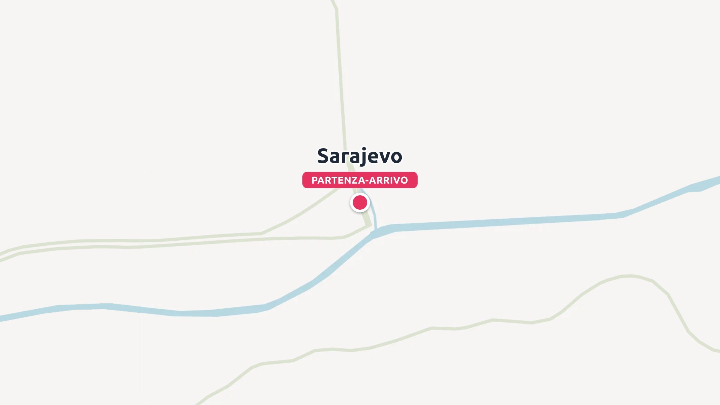 Una mappa di viaggio che mostra Sarajevo segnata come punto di partenza e di arrivo lungo un percorso fluviale