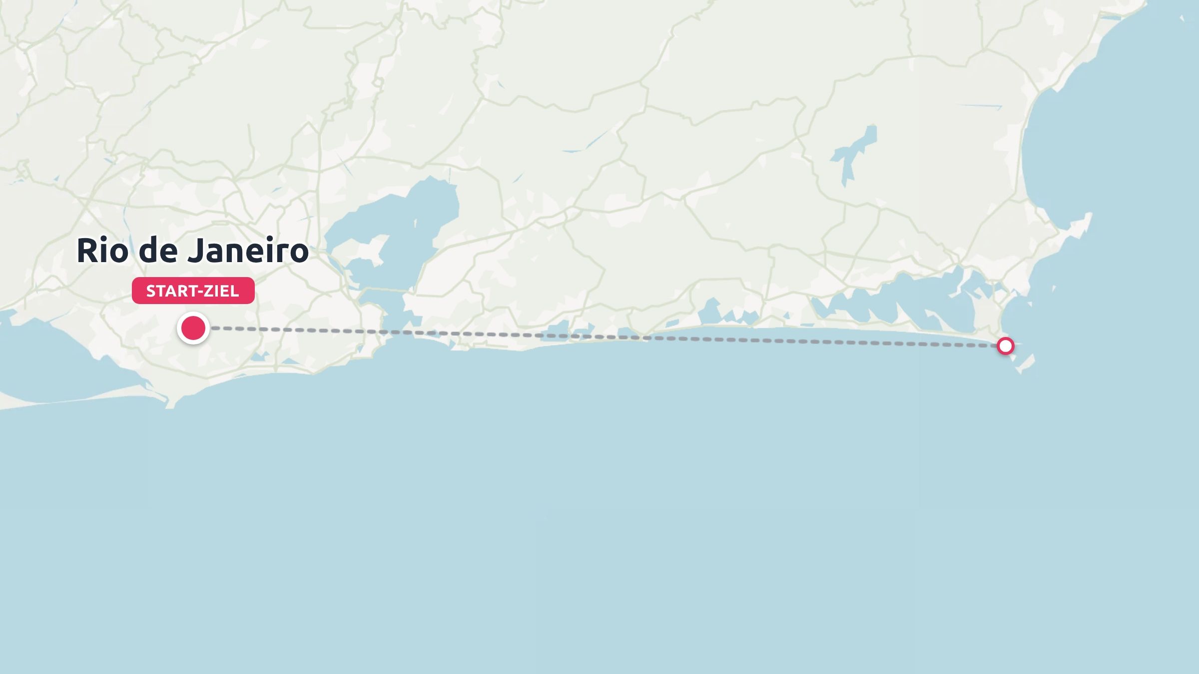 Reisekarte mit einer Küstenroute, die in Rio de Janeiro beginnt und zu einem östlichen Ziel führt