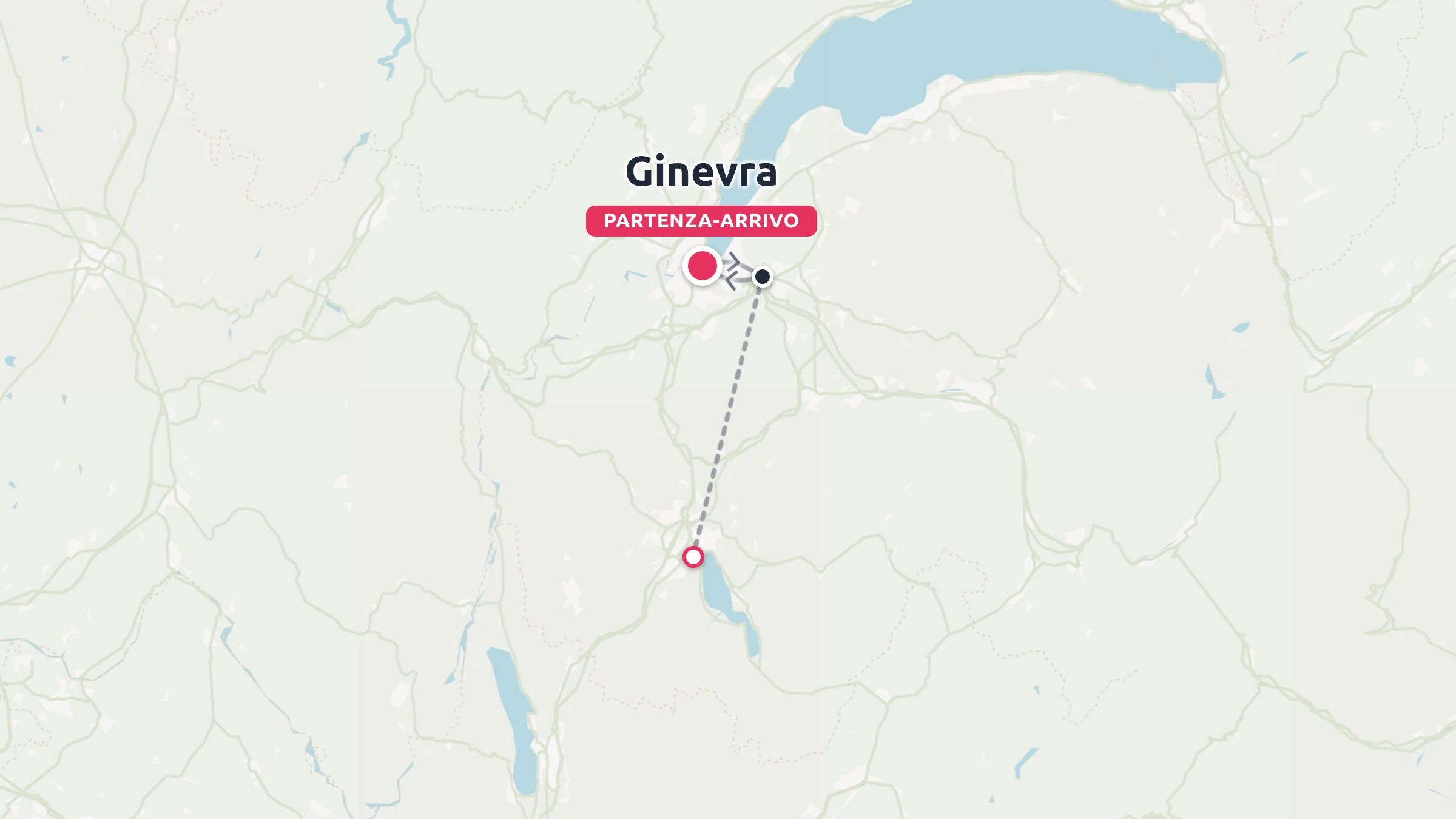 Un itinerario di viaggio che indica un viaggio di andata e ritorno con partenza e arrivo a Ginevra