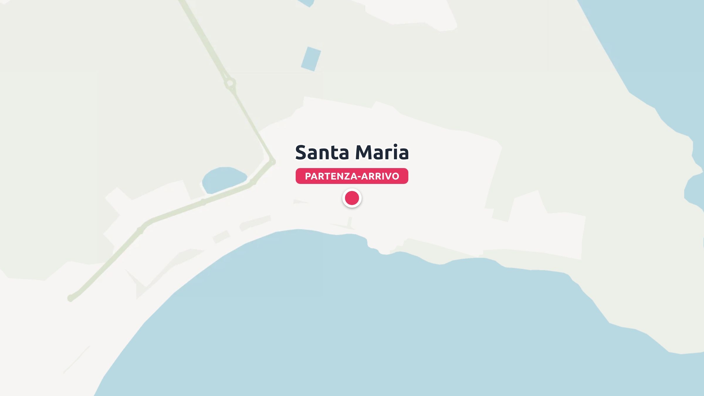 Una mappa che mostra Santa Maria contrassegnata come partenza e arrivo lungo una costa.