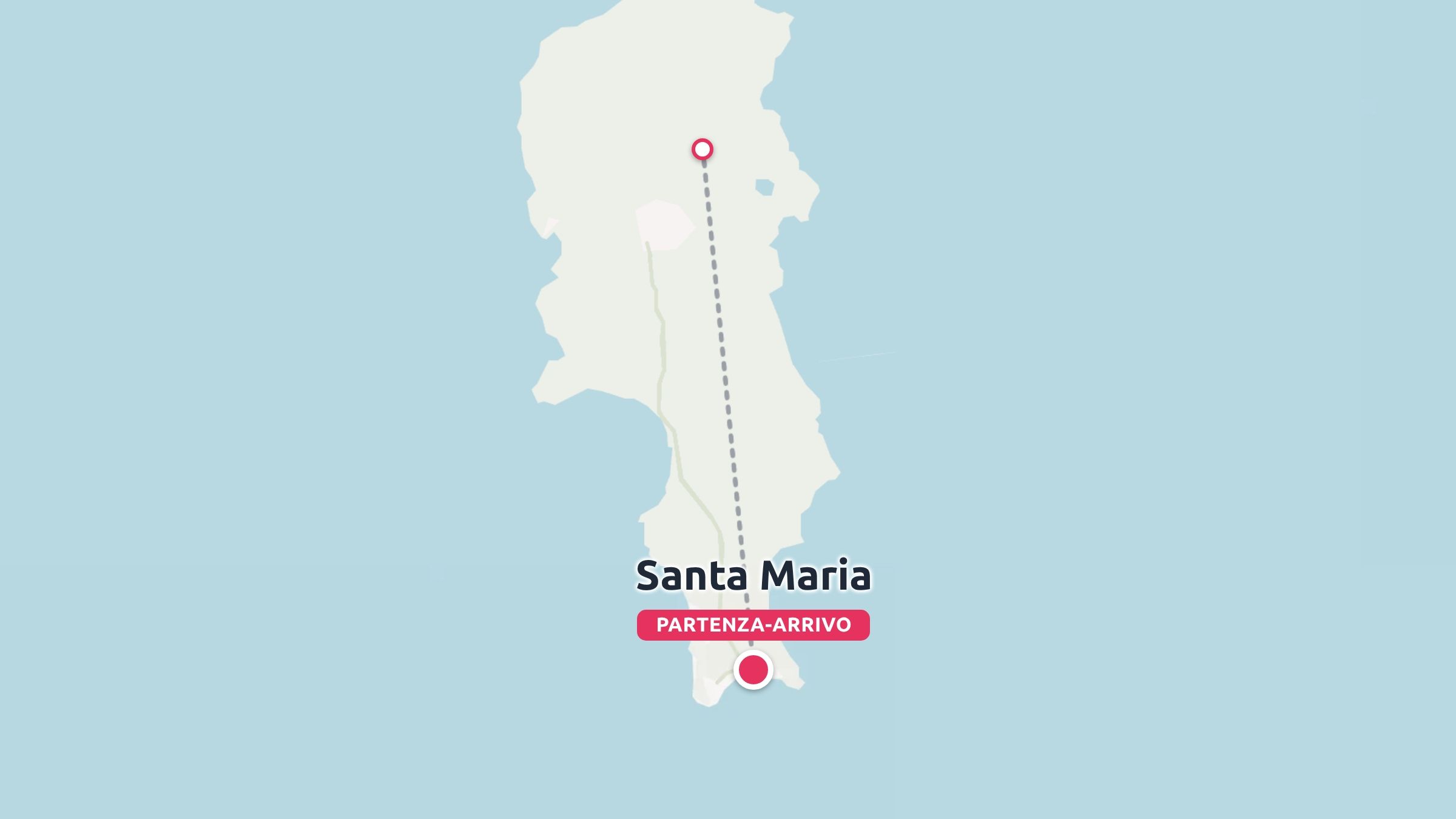 Una mappa di viaggio illustrata che mostra un itinerario con partenza e arrivo a Santa Maria.