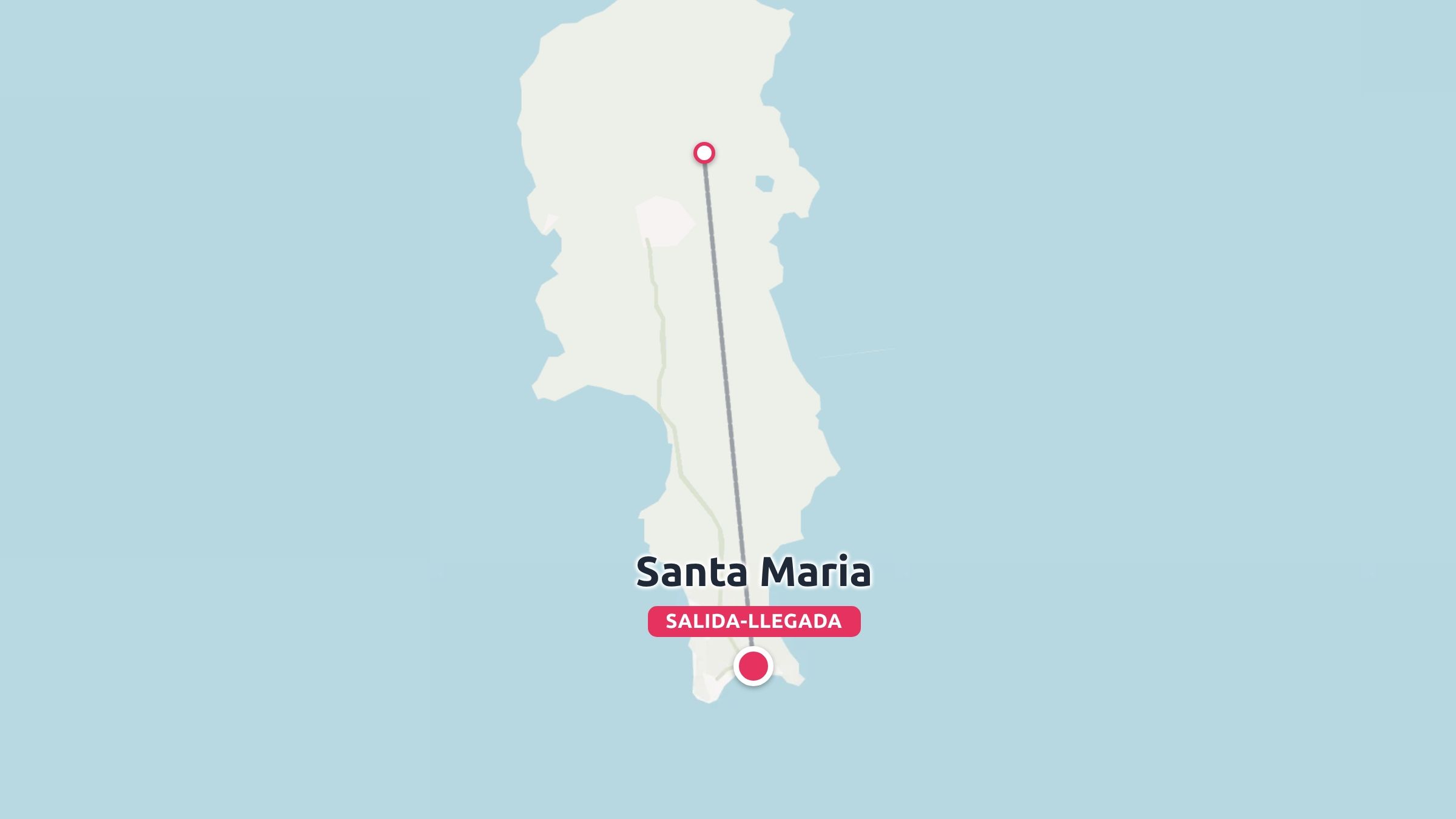 Un mapa de ruta de viaje que muestra un punto de salida y llegada llamado Santa María conectado a un punto norte.