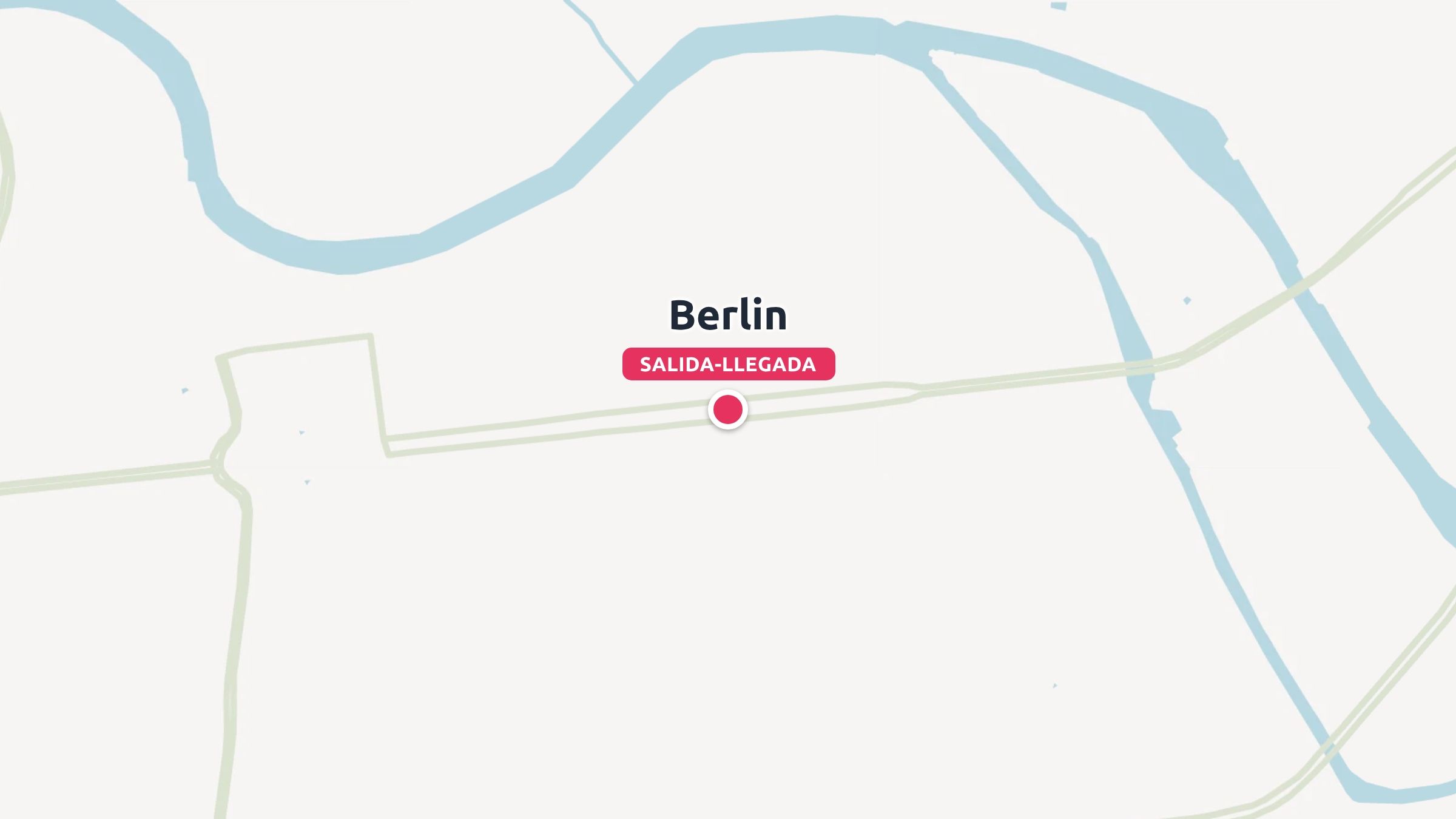 Un mapa simplificado que destaca Berlín con un marcador rosa etiquetado como salida-llegada.