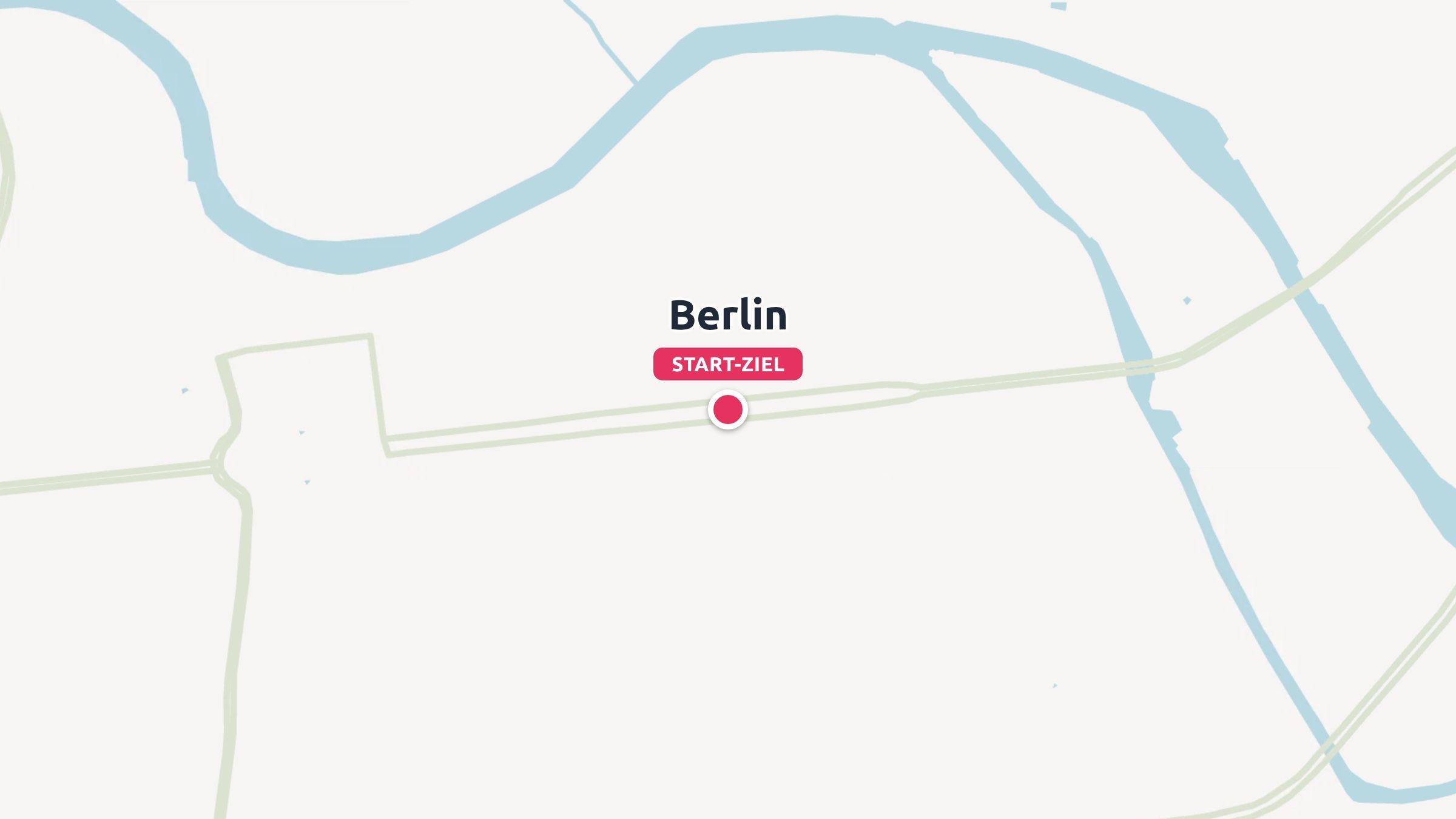 Eine Kartengrafik mit Start- und Zielpunkt in Berlin, die Wasserstraßen und Straßen zeigt.