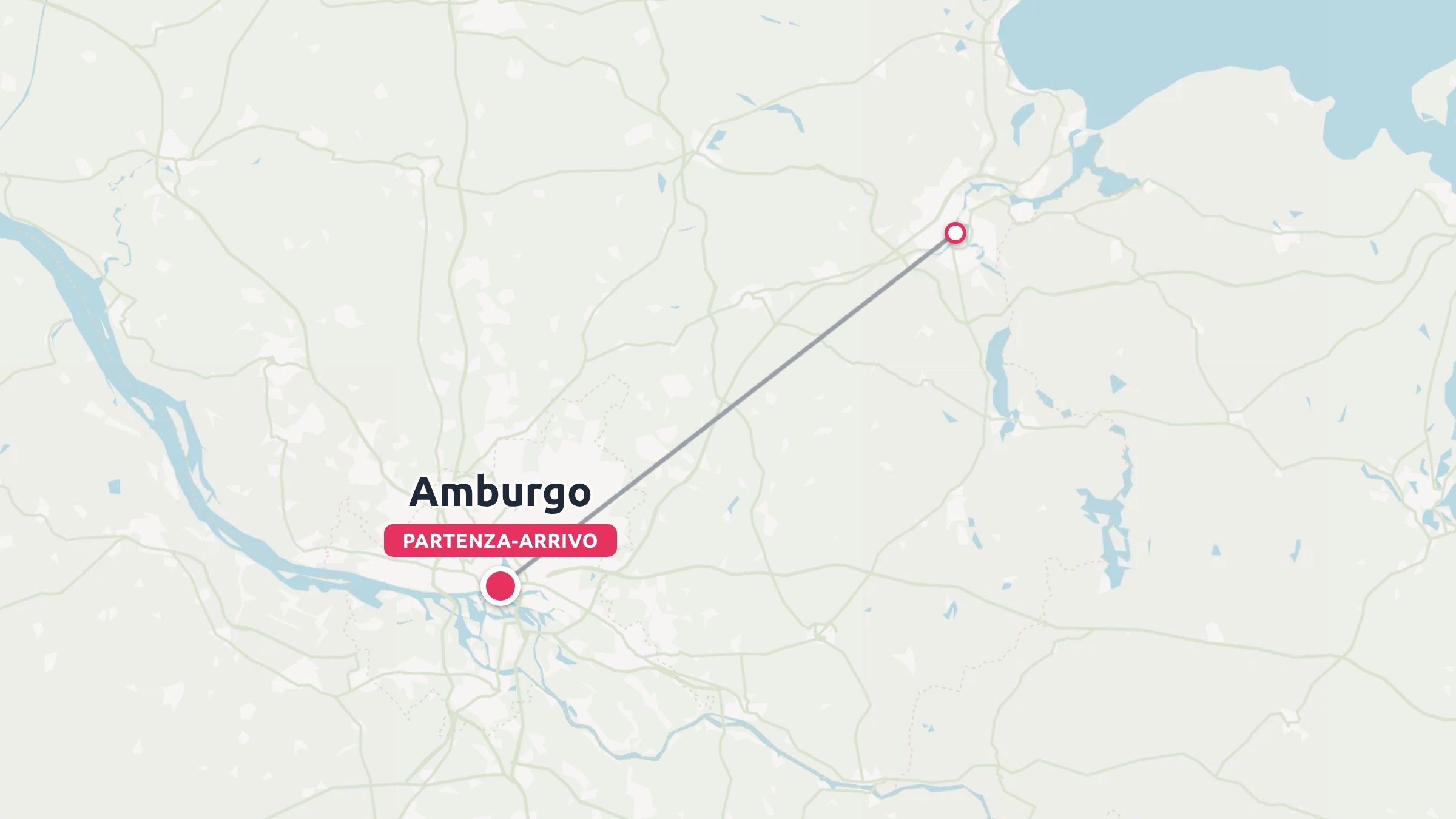 Una mappa di un itinerario di viaggio che mostra una linea di connessione che inizia e finisce ad Amburgo.